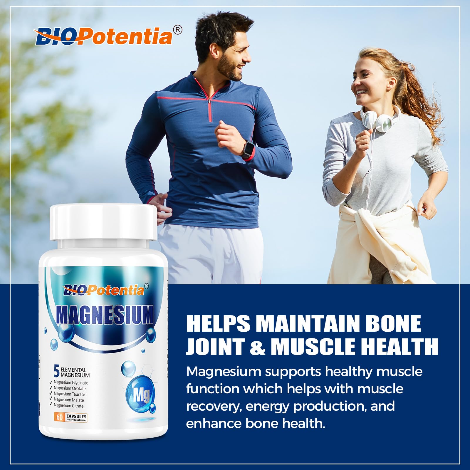BIO POTENTIA Magnesium 500mg capsules with a measuring spoon