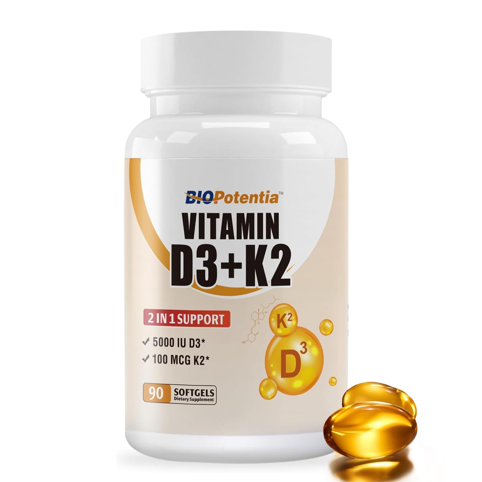 BIO POTENTIA Vitamin D3 + K2 Softgels front view