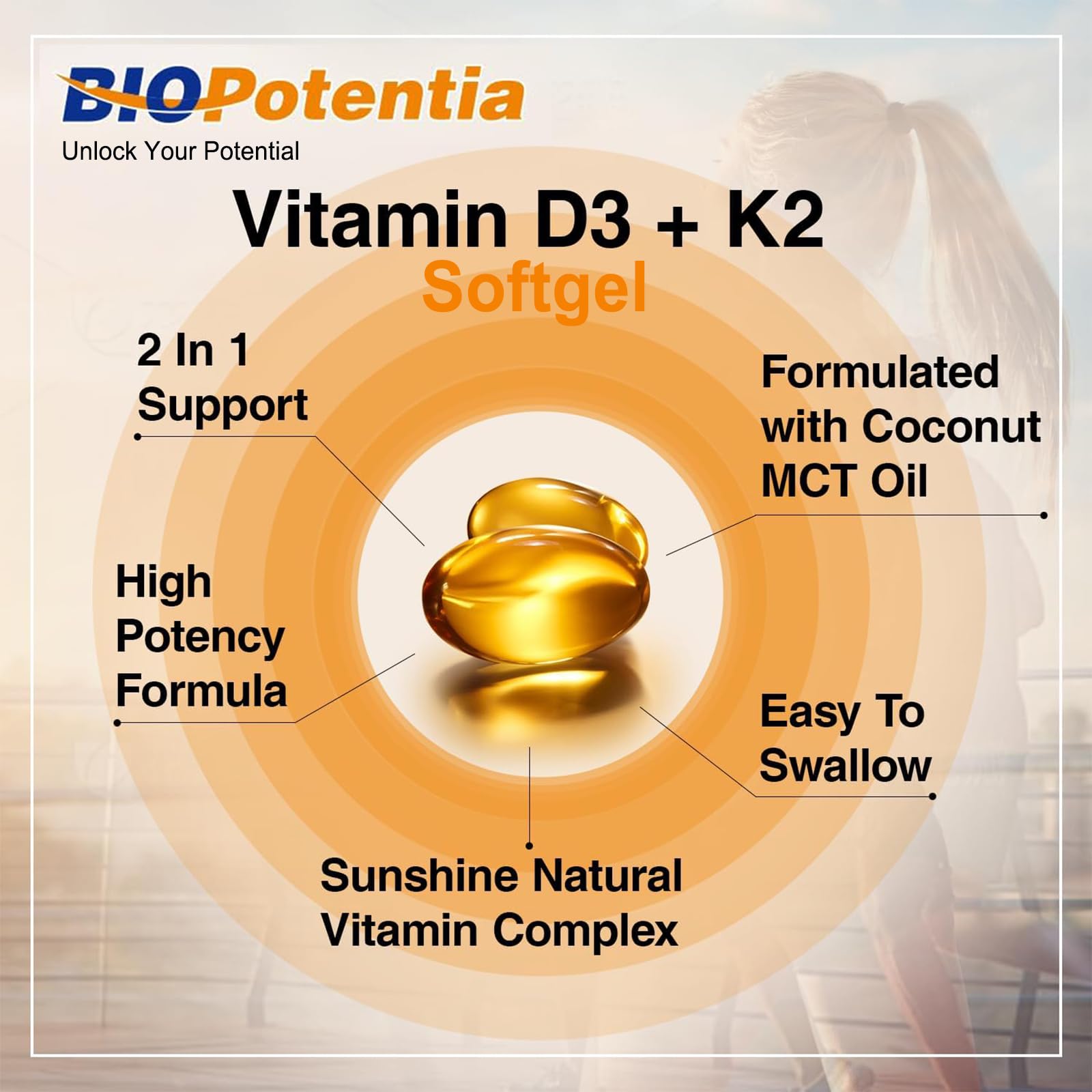 BIO POTENTIA Vitamin D3 + K2 Softgels in hand