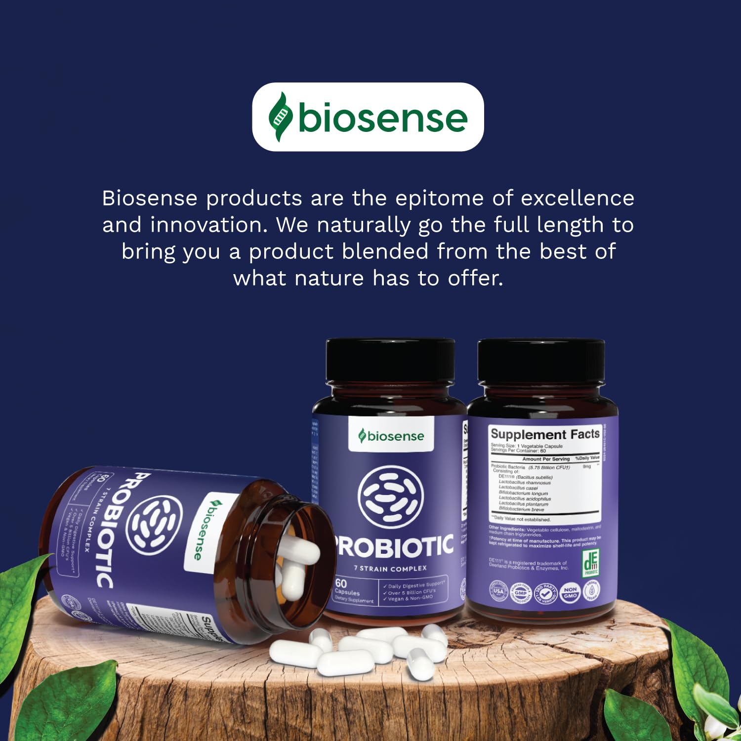 Bio Sense Probiotics Supplement on a wooden table