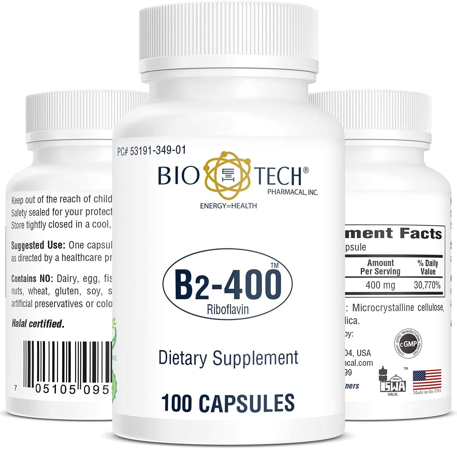 Bio-Tech Pharmacal B2-400 supplement bottle side view