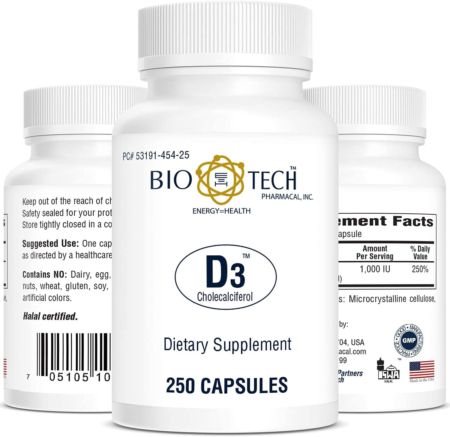 Bio-Tech Pharmacal D3-5 5000 IU 250 Capsules side view