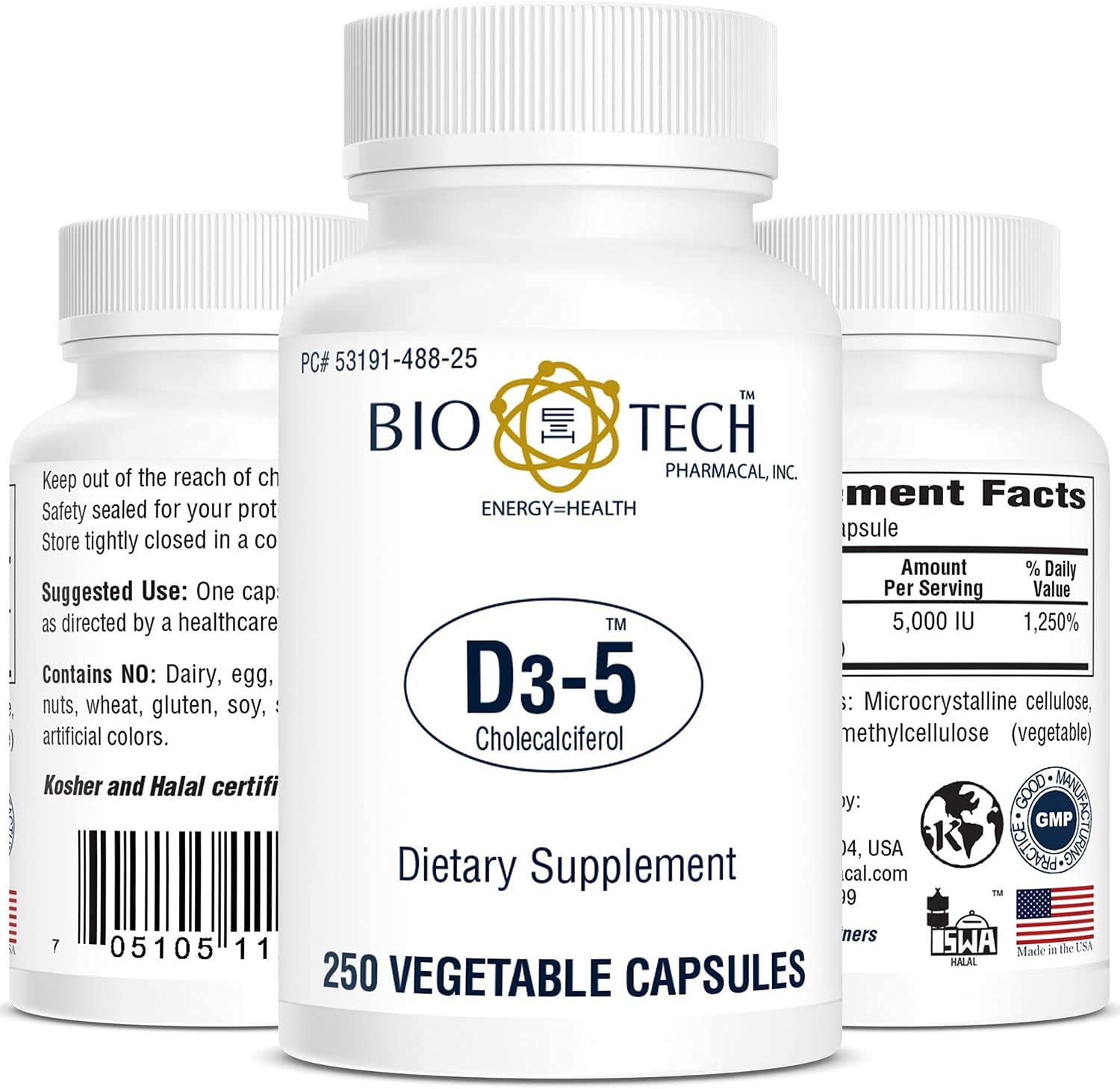 Bio-Tech Pharmacal D3-5 5000 IU vegetable capsules front view
