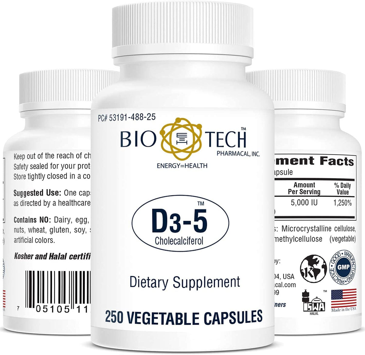 Bio-Tech Pharmacal D3-5 5000 IU vegetable capsules front view