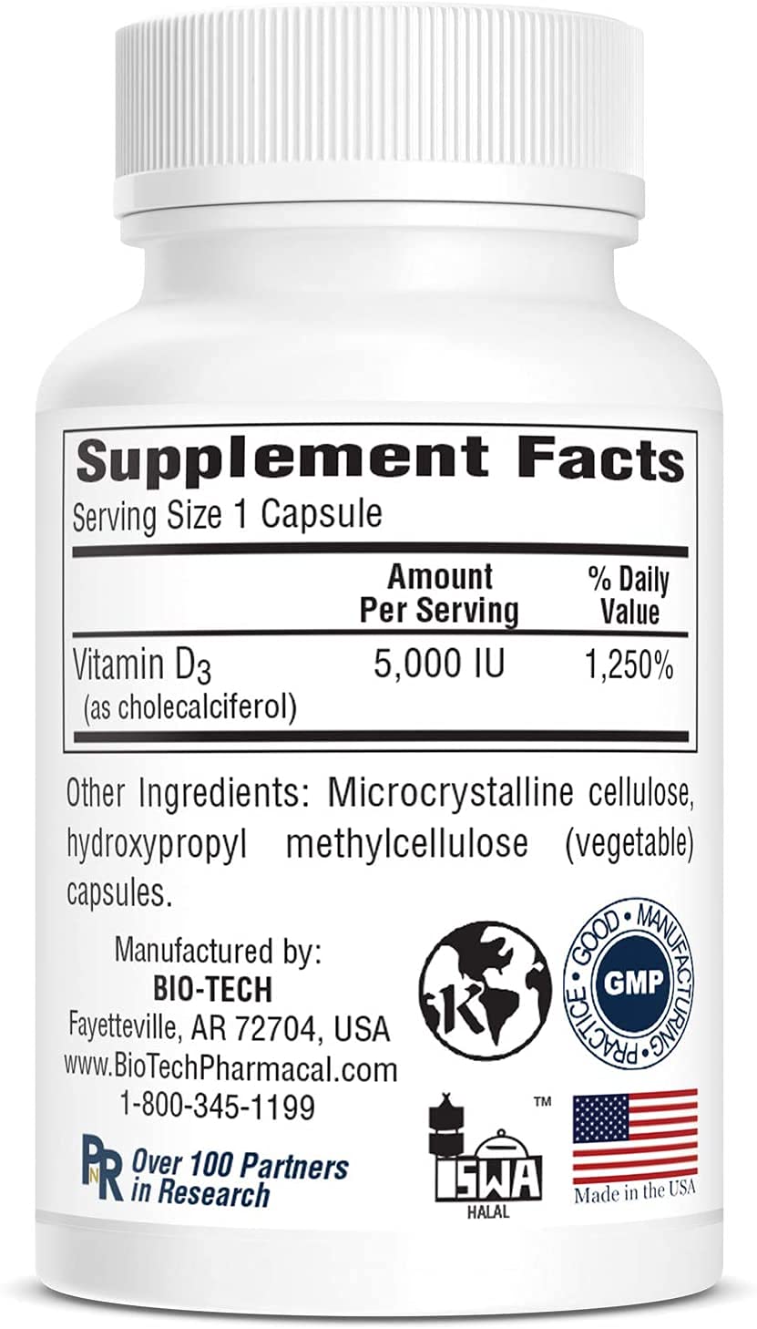 Bio-Tech Pharmacal D3-5 5000 IU vegetable capsules packaging
