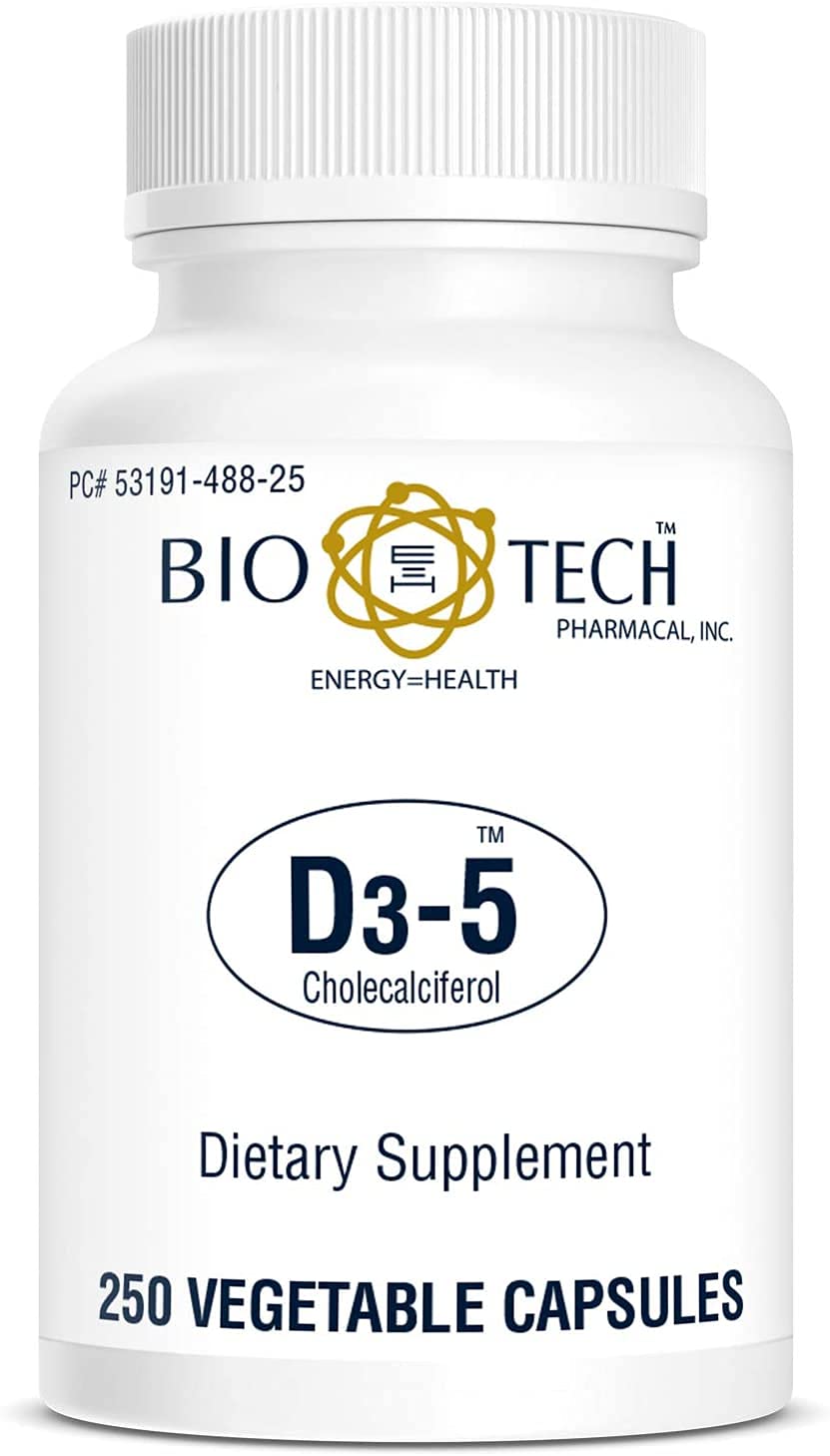 Bio-Tech Pharmacal D3-5 5000 IU vegetable capsules side view