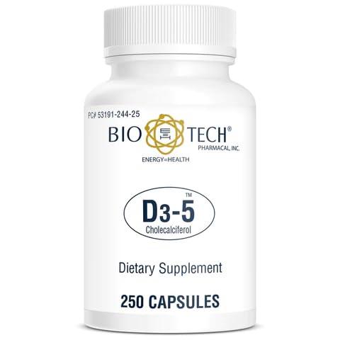 Bio-Tech Pharmacal D3-5 5000iu Vitamin D3 250 Capsules front view