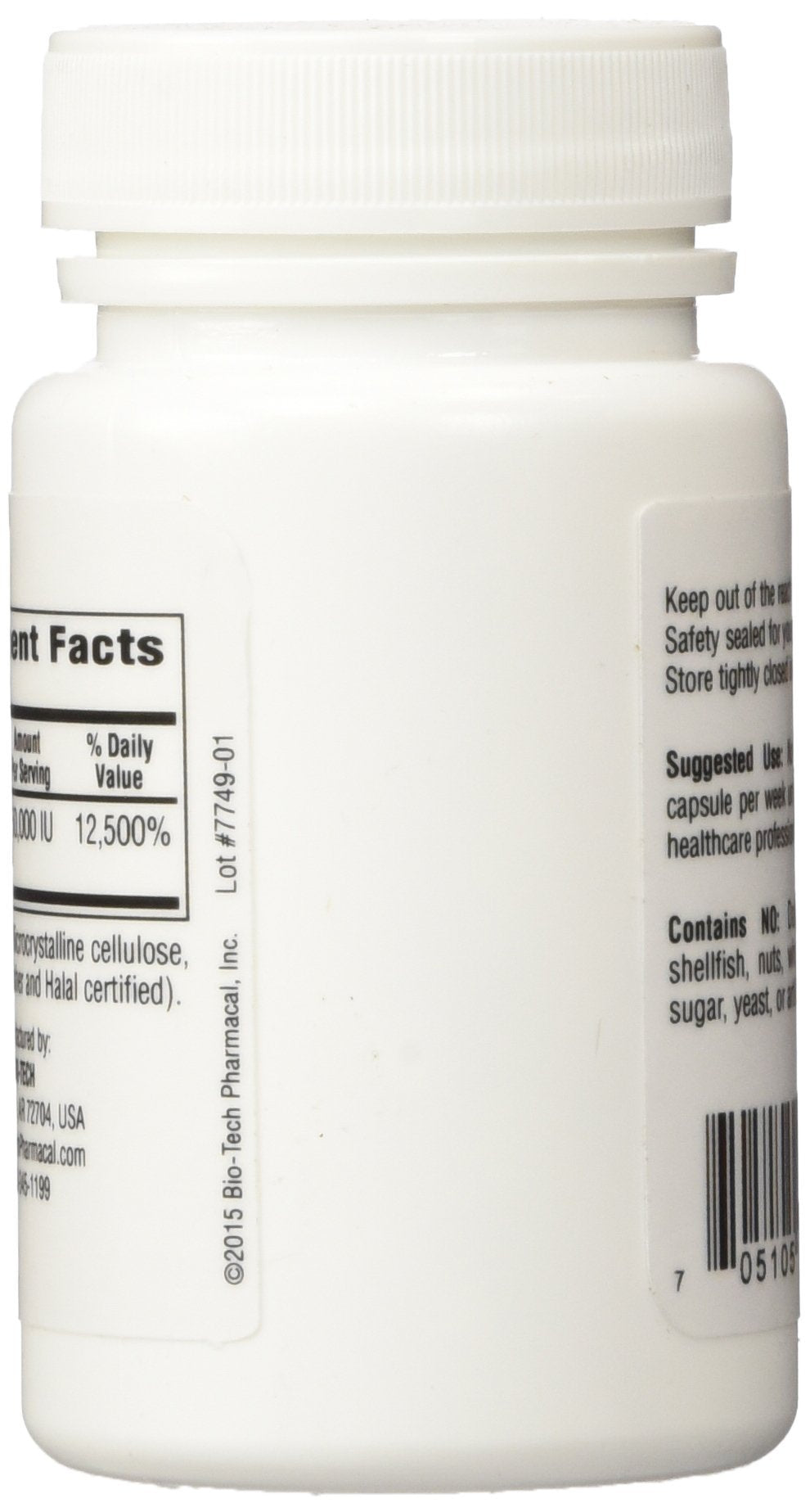 Bio-Tech Pharmacal D3-50 Vitamin D 50,000 IU supplement bottle back view