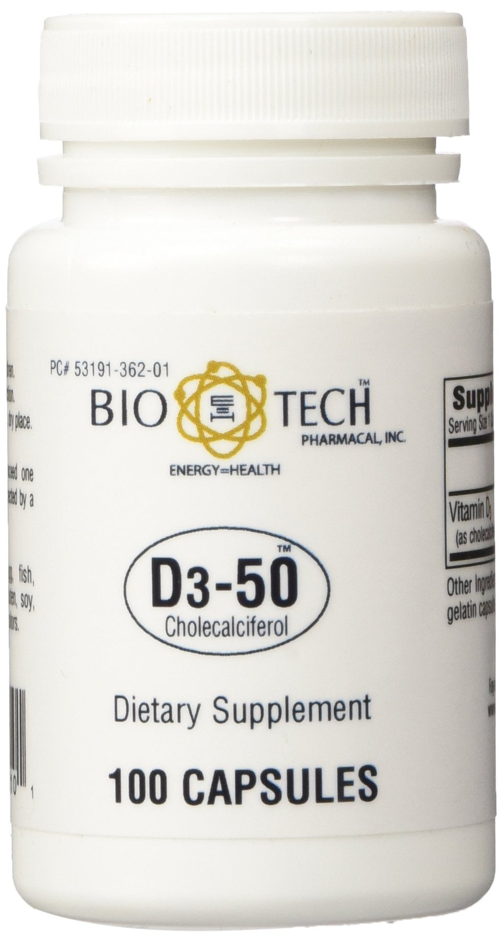 Bio-Tech Pharmacal D3-50 Vitamin D 50,000 IU supplement bottle front view