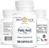 Bio-Tech Pharmacal Folic Acid 100 Capsules side view