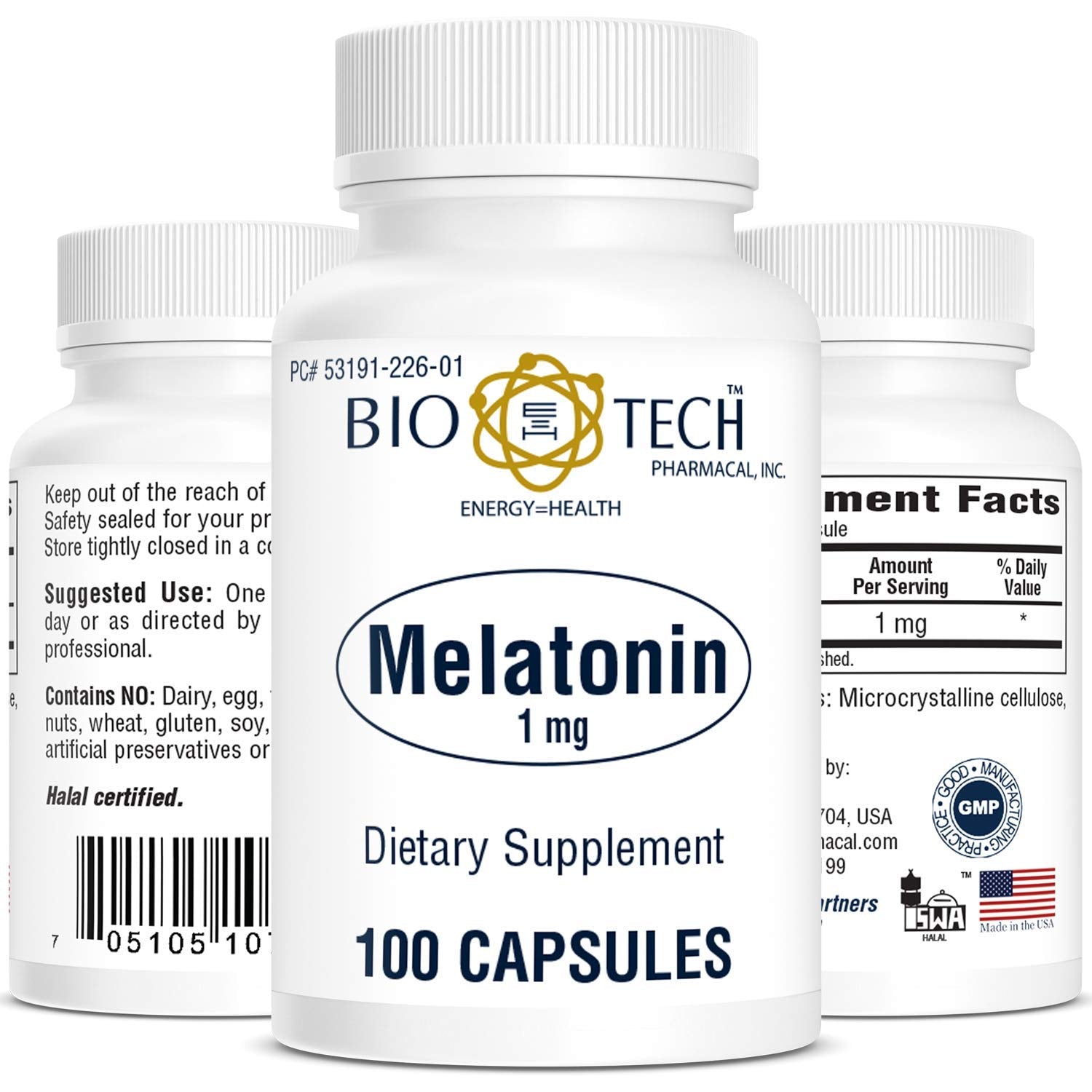 Bio-Tech Pharmacal Melatonin 1mg 100 Capsules side view