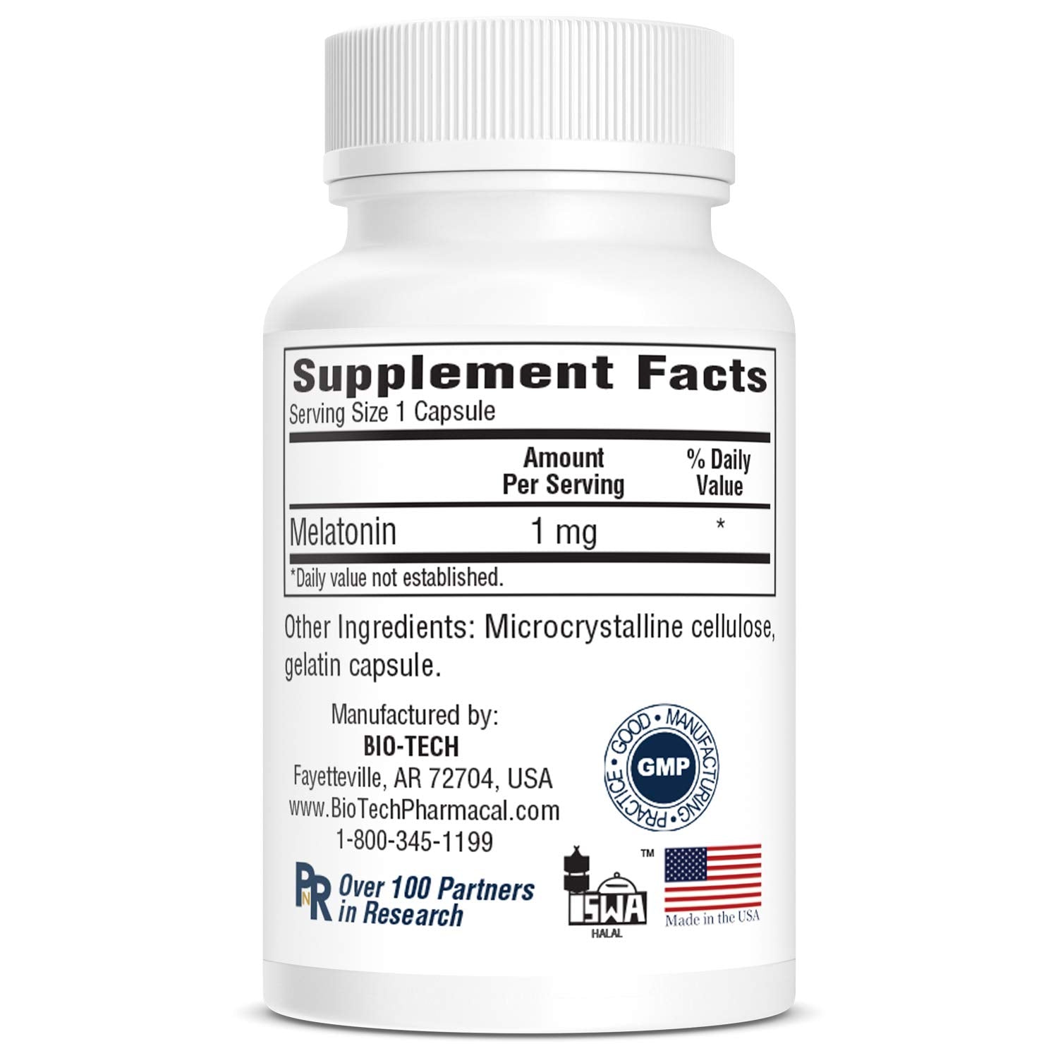 Bio-Tech Pharmacal Melatonin 1mg capsule close-up