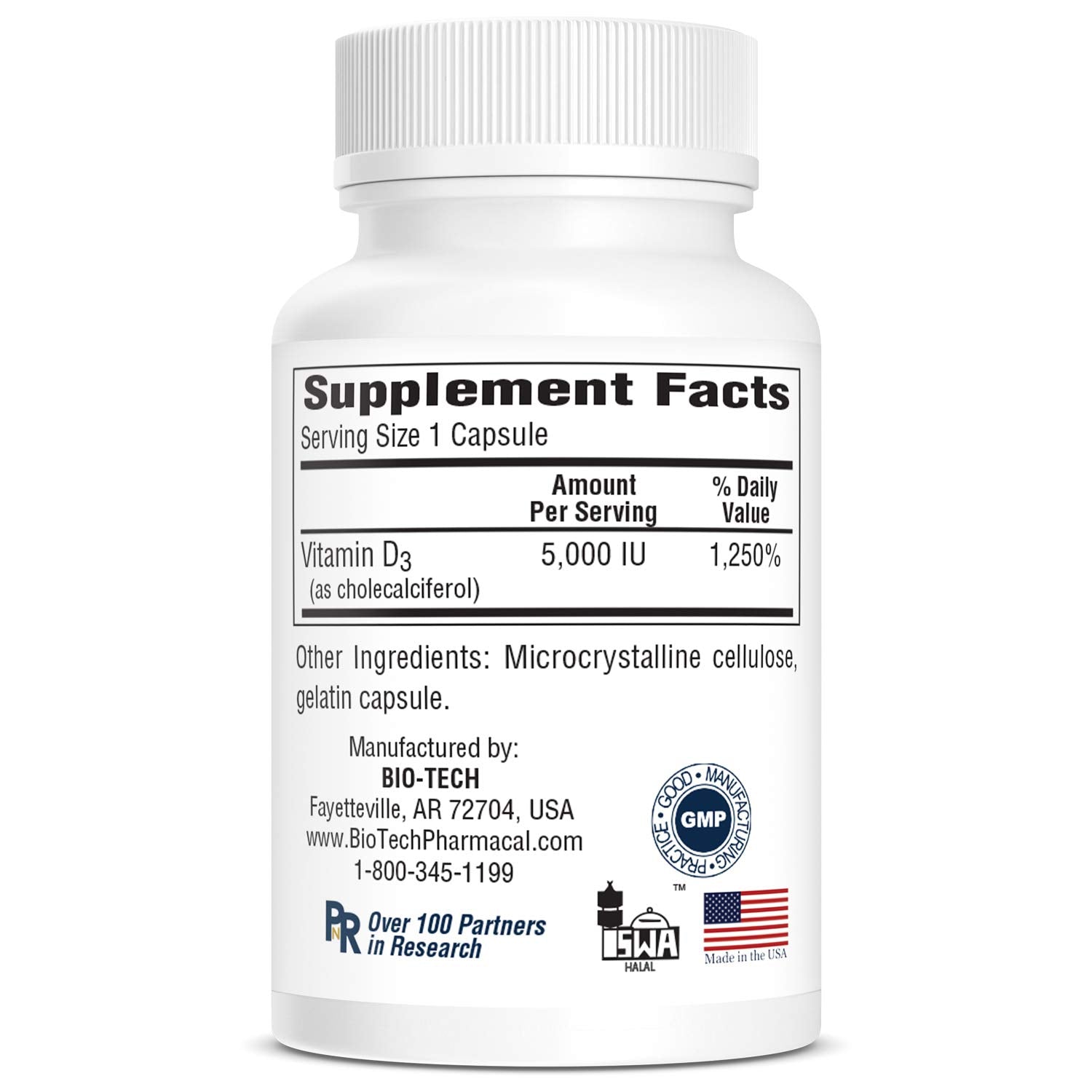 Bio-Tech Pharmacal Vitamin D3-5 supplement facts label