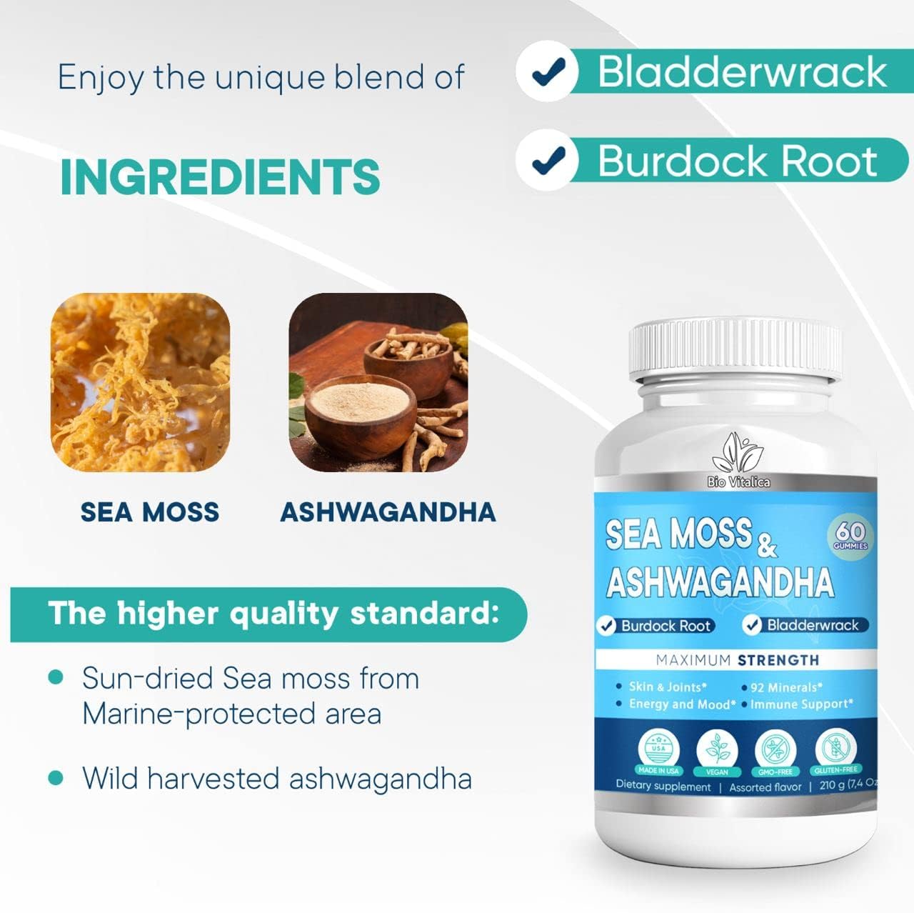 BIO VITALICA Sea Moss & Ashwagandha Gummies ingredients list