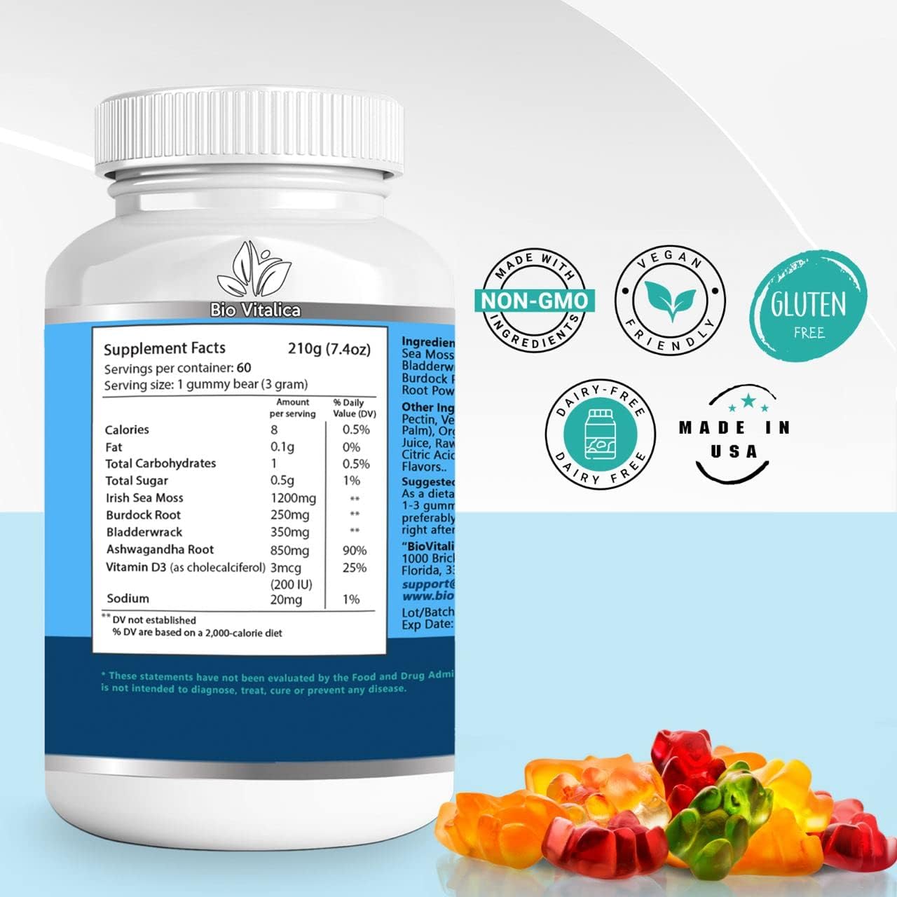 BIO VITALICA Sea Moss & Ashwagandha Gummies showing chewable texture