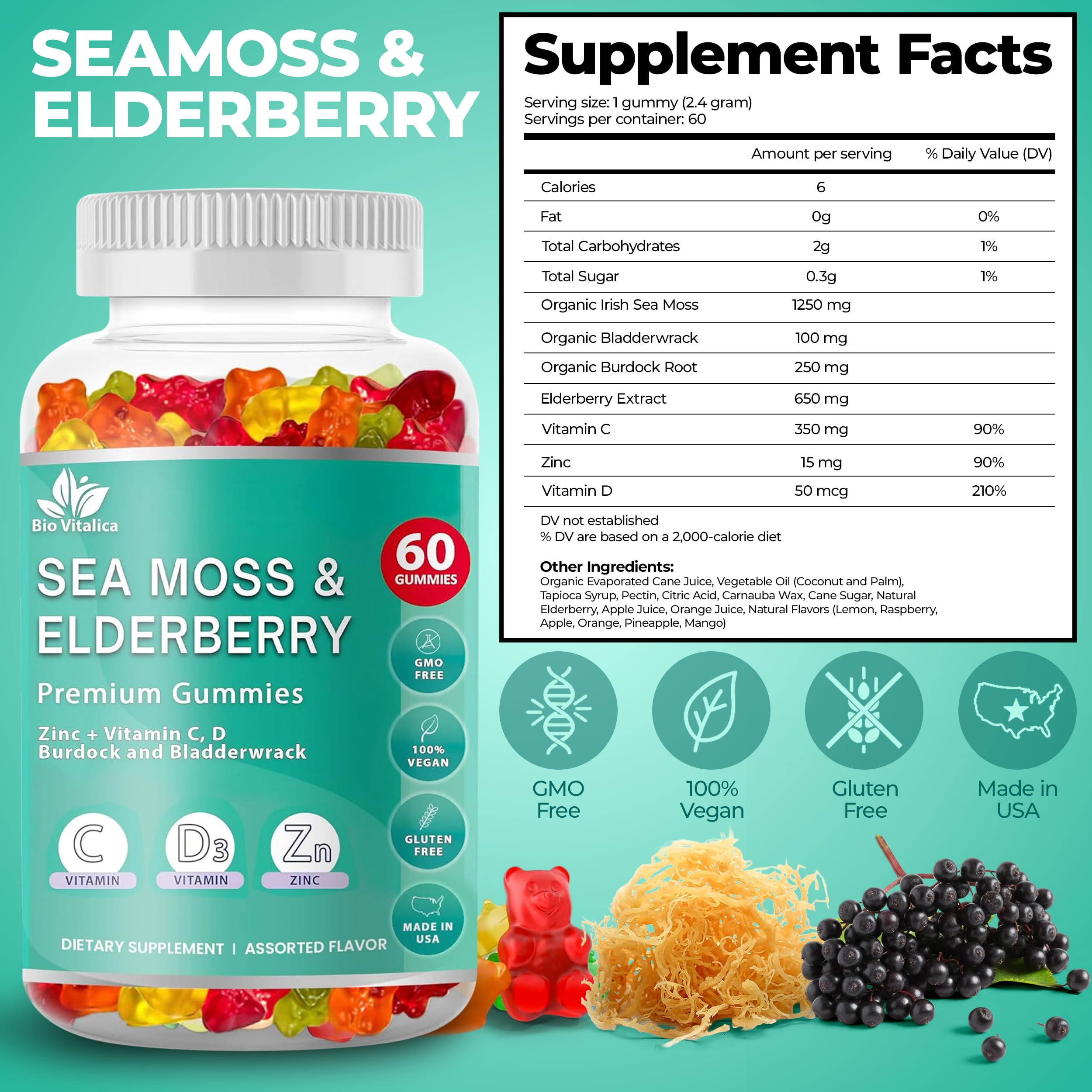 BIO VITALICA Sea Moss & Elderberry Gummies packaging