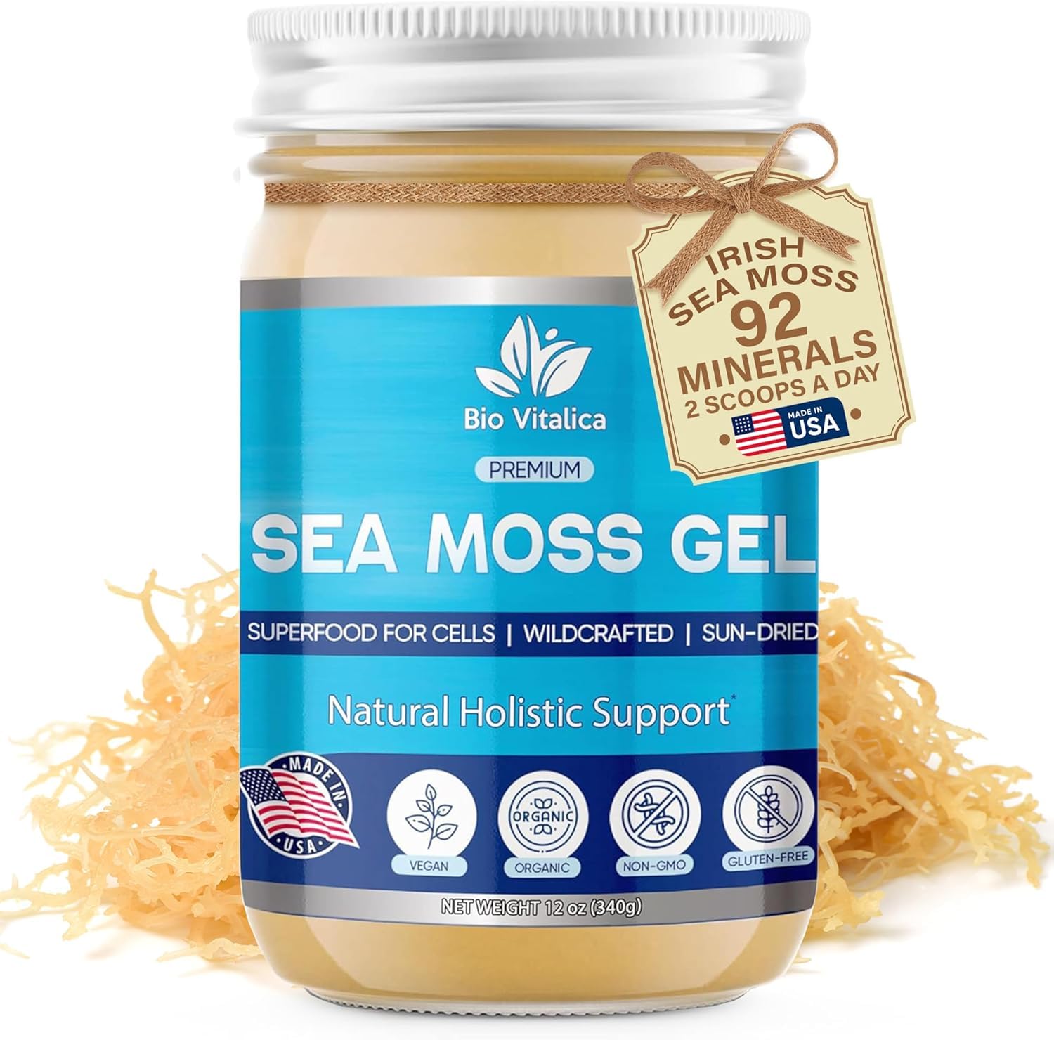 BIO VITALICA Sea Moss Gel being added to a smoothie