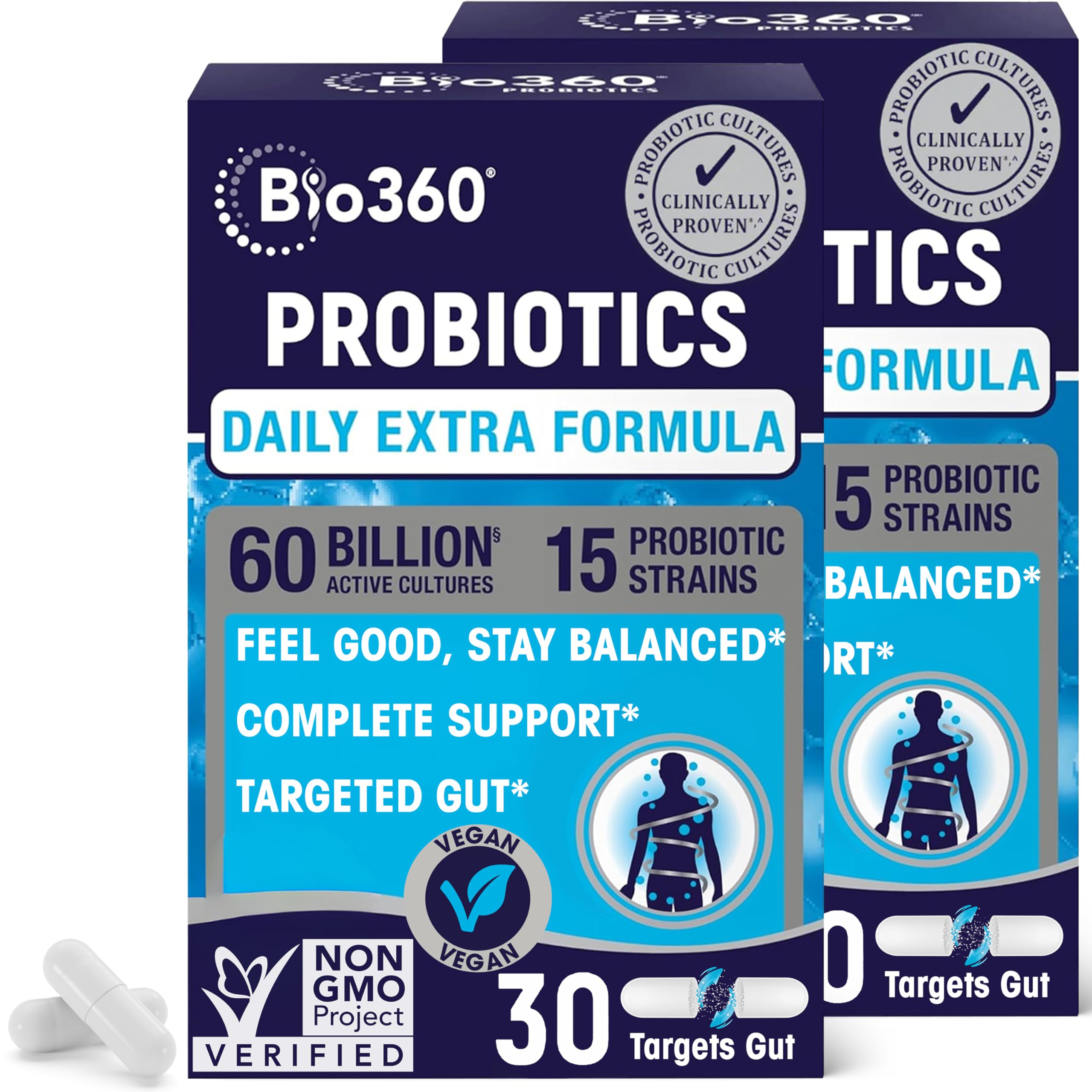 Bio360 Probiotic Capsules front view with label