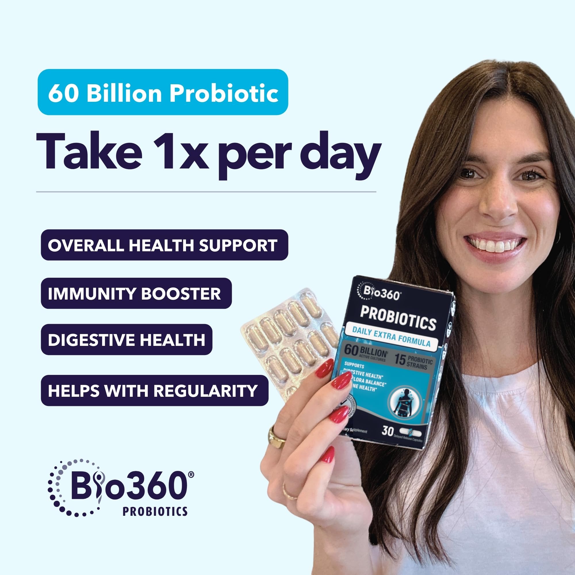 Bio360 Probiotic Capsules opened bottle showing capsules