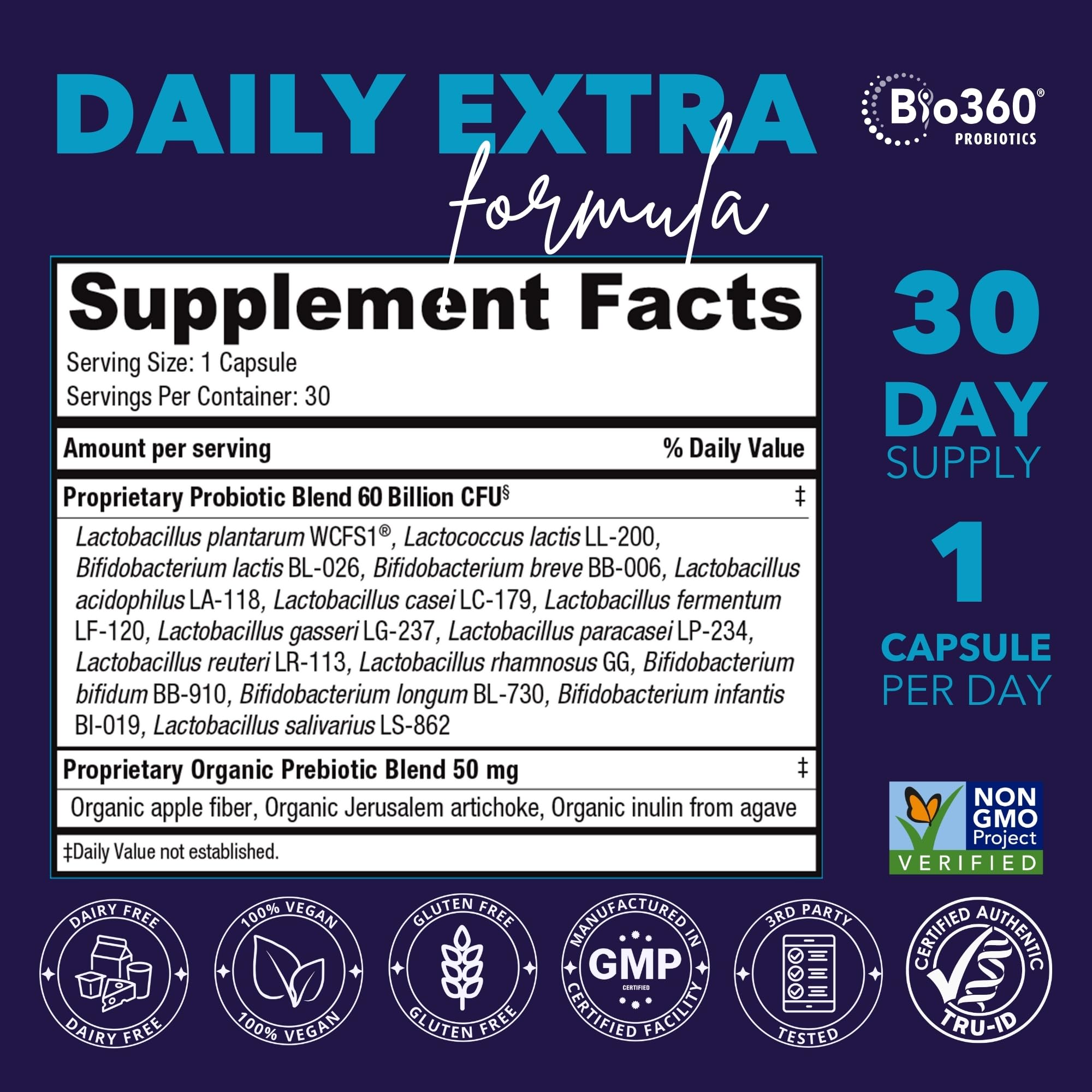 Bio360 Probiotic Capsules side view showing capsule size