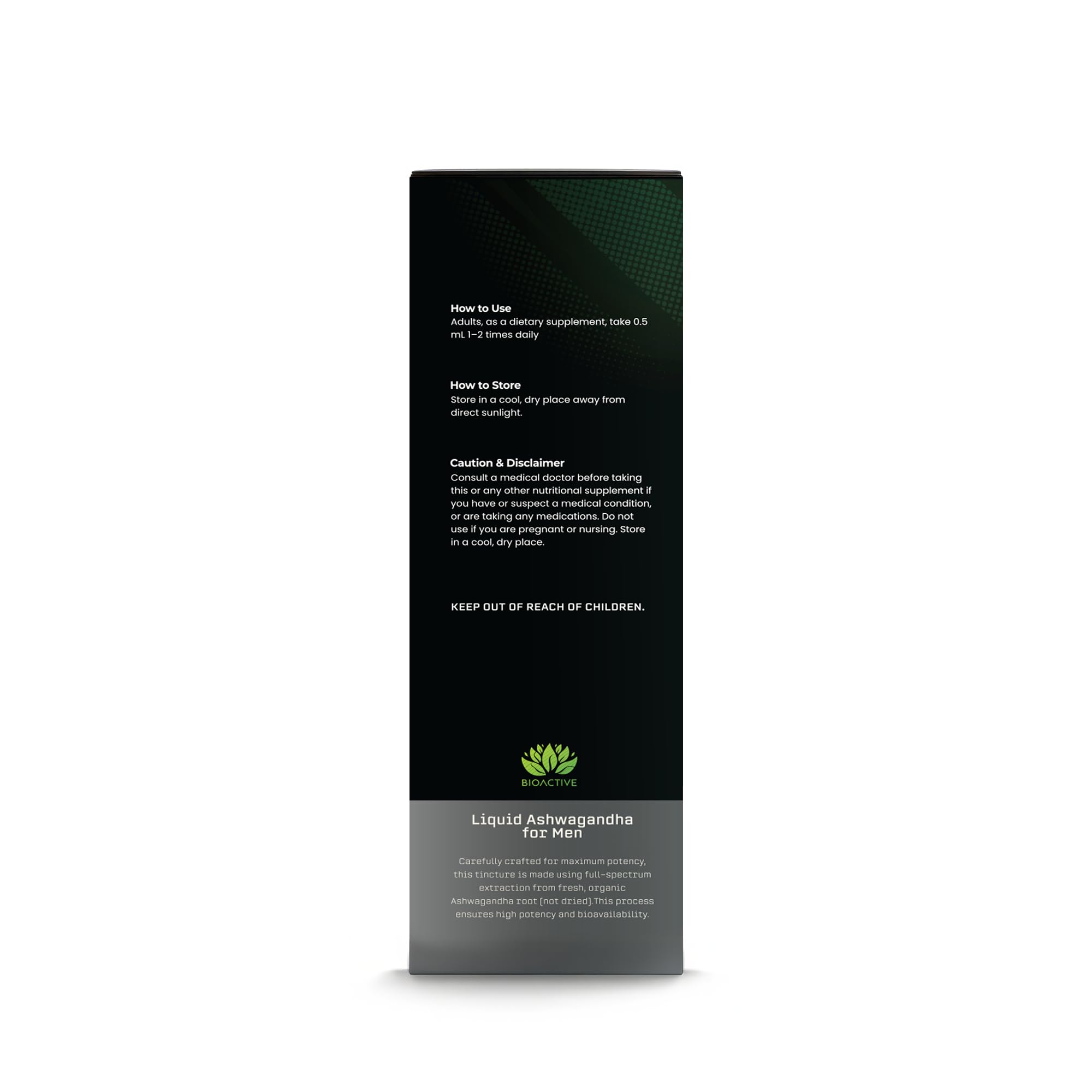 BIOACTIVE Ashwagandha Liquid Supplement 500mg back view