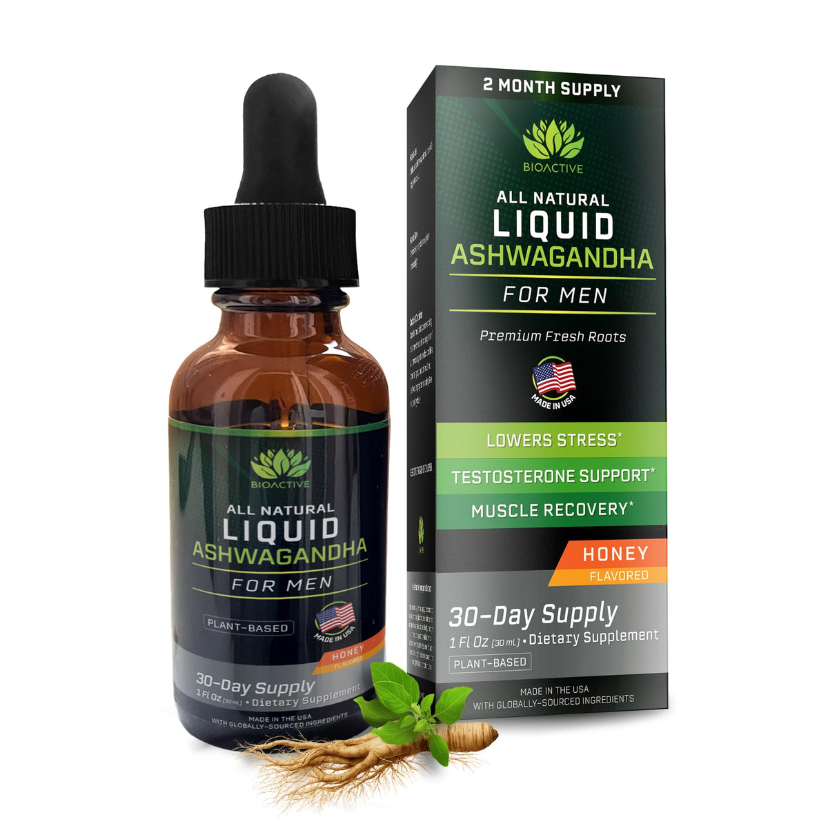 BIOACTIVE Ashwagandha Liquid Supplement 500mg front view