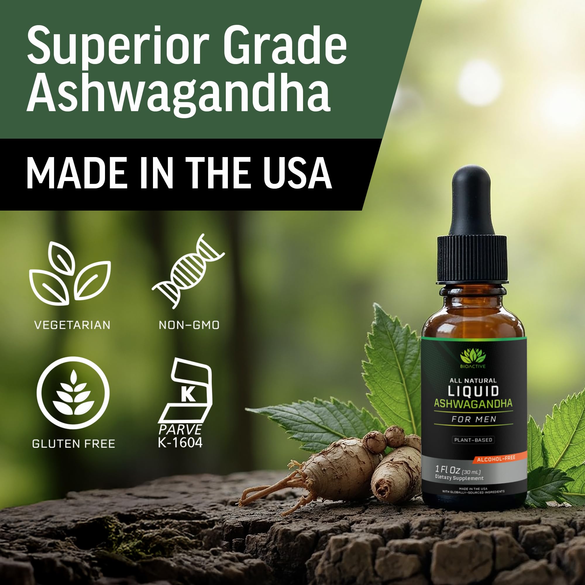 BIOACTIVE Ashwagandha Liquid Supplement 500mg packaging