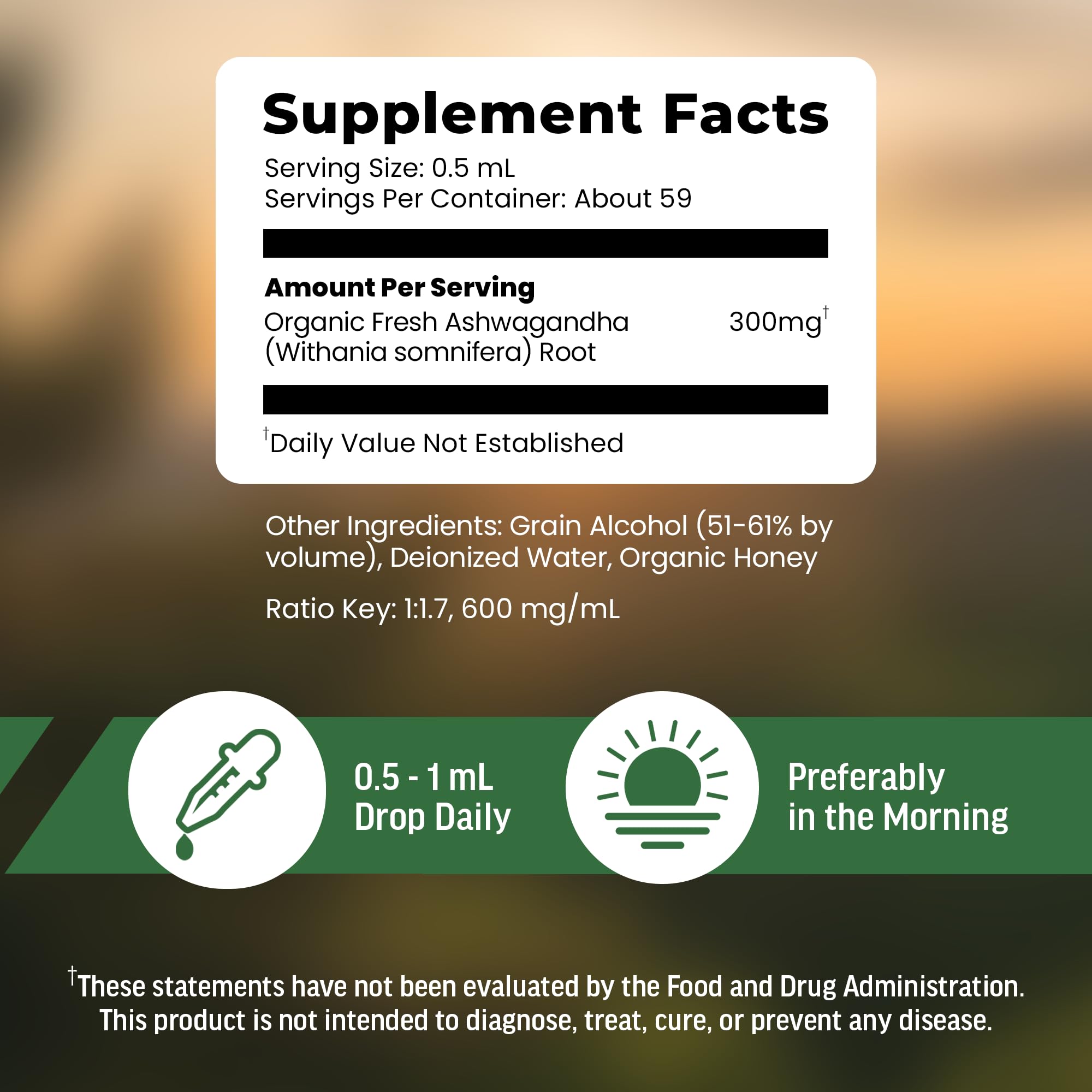BIOACTIVE Ashwagandha Liquid Supplement 500mg side view