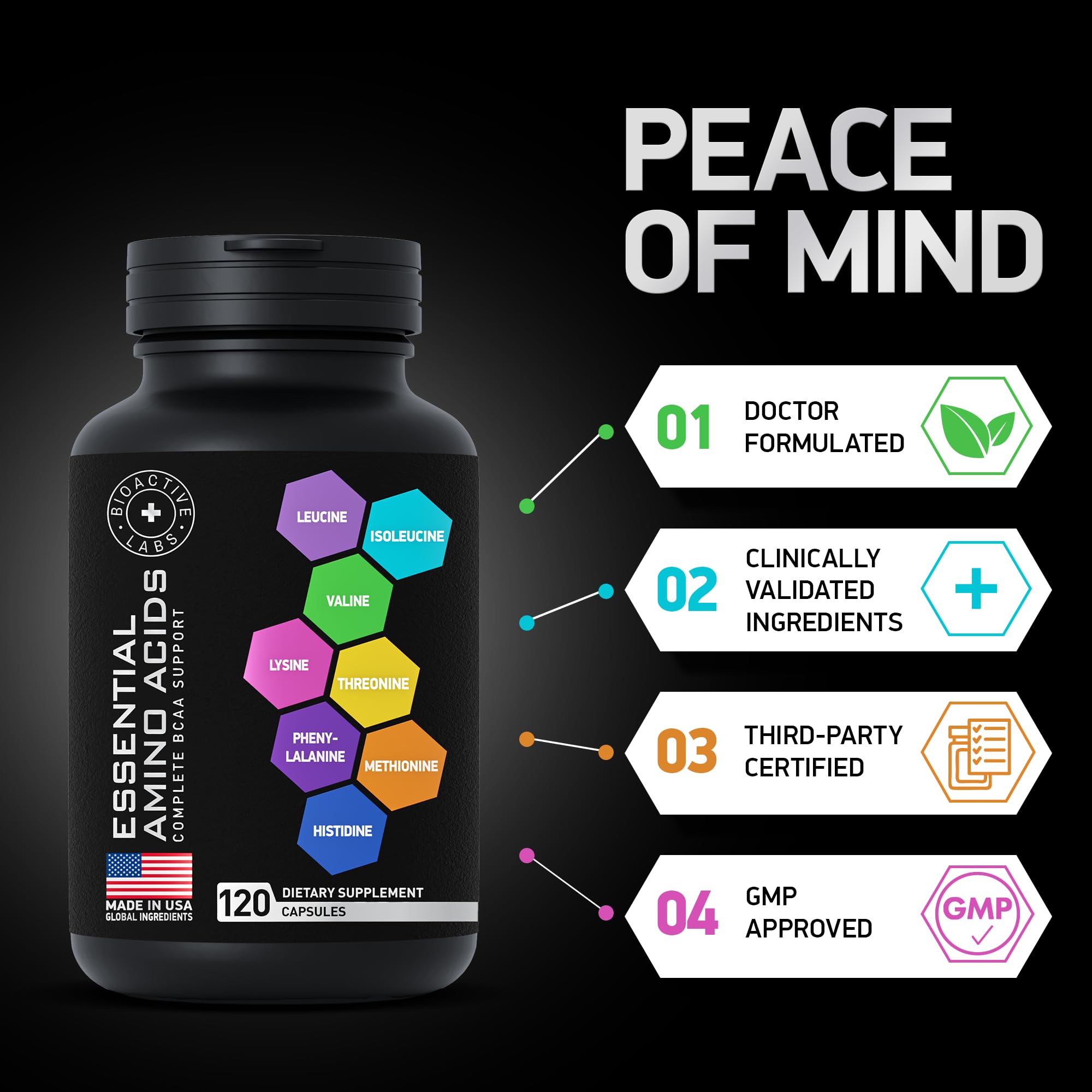 BIOACTIVE LABS BCAAs Complete Amino Acid Complex on a fitness table