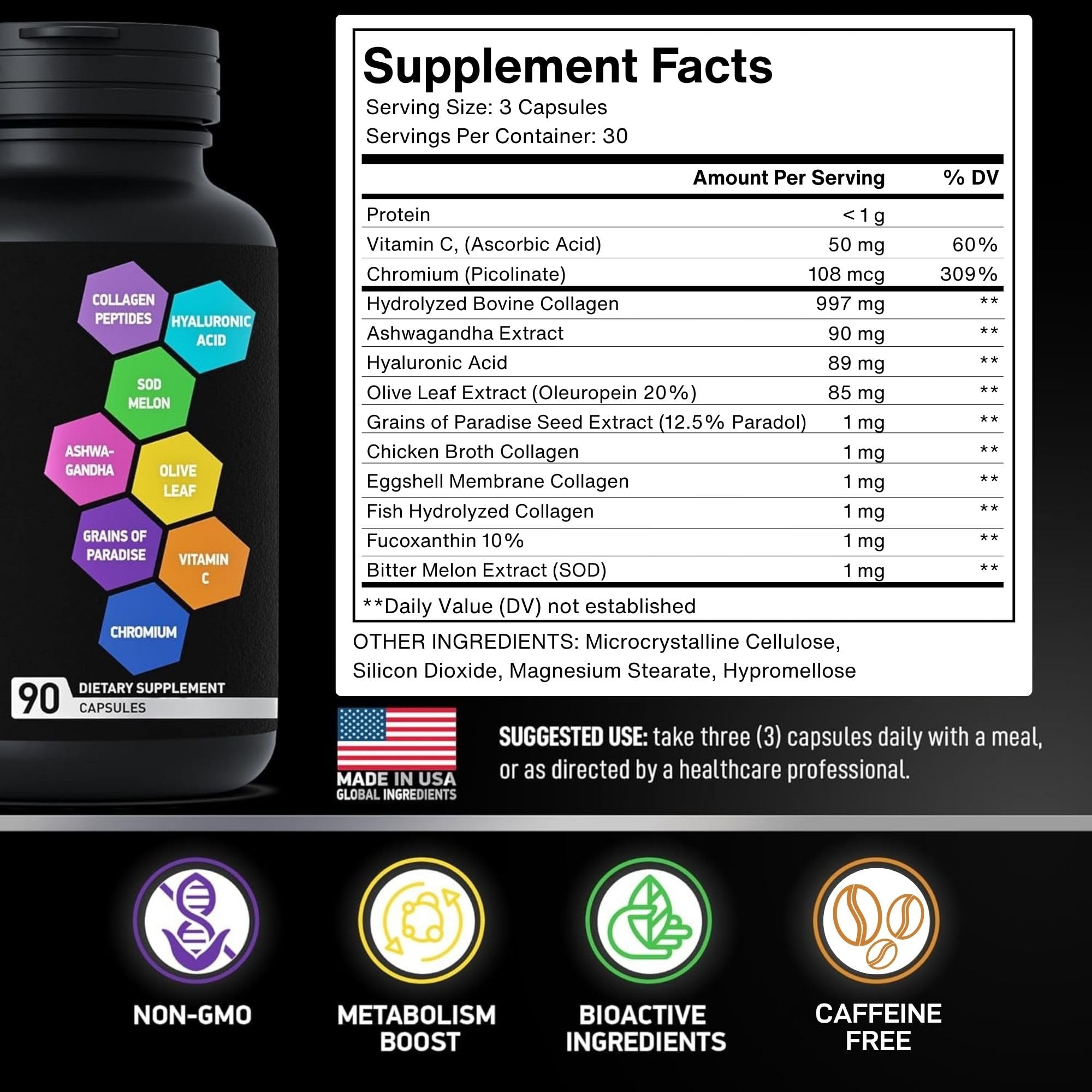 BIOACTIVE LABS Complete Multi Collagen Complex Capsules side view