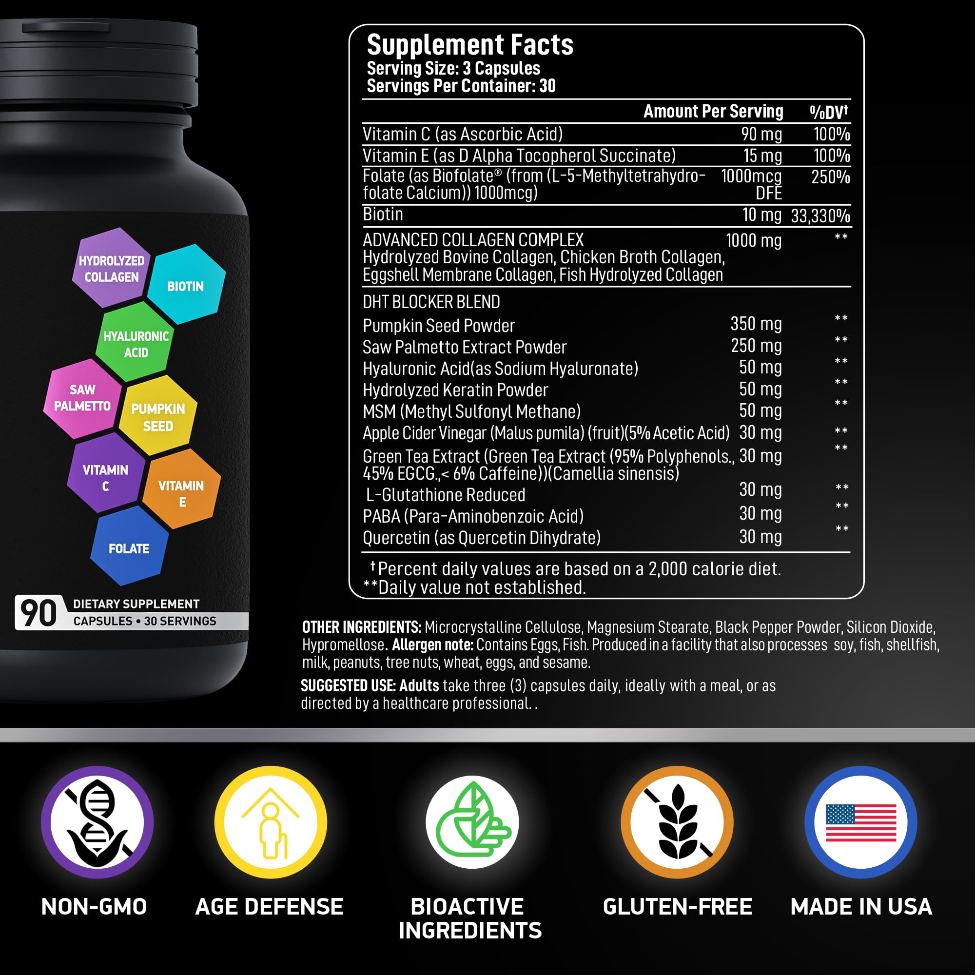 BIOACTIVE LABS Multi Collagen Complex 1000mg supplement facts