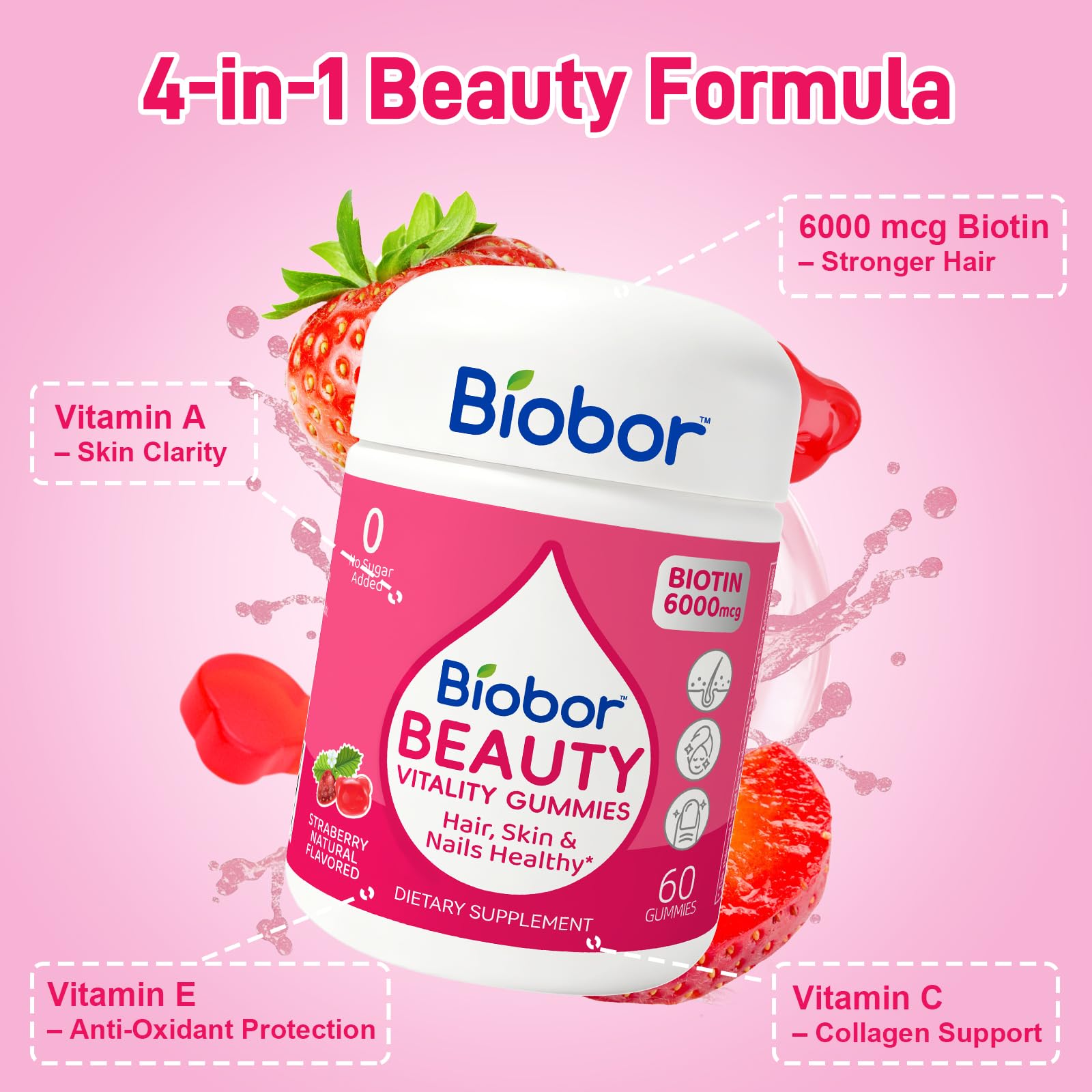 Biobor Biotin Gummies 60 gummies in a bottle
