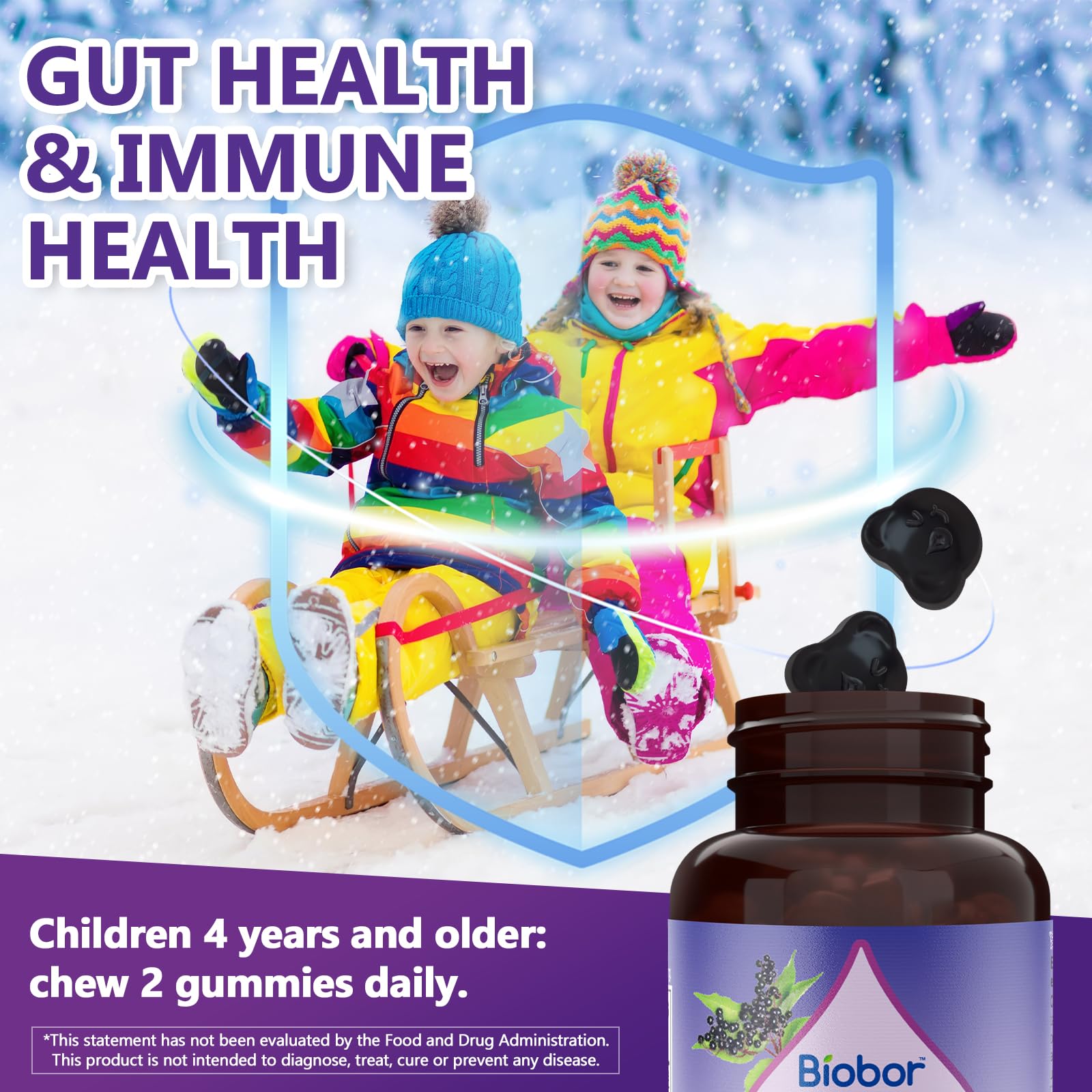 Biobor Elderberry Gummies nutritional information on the back of the packaging