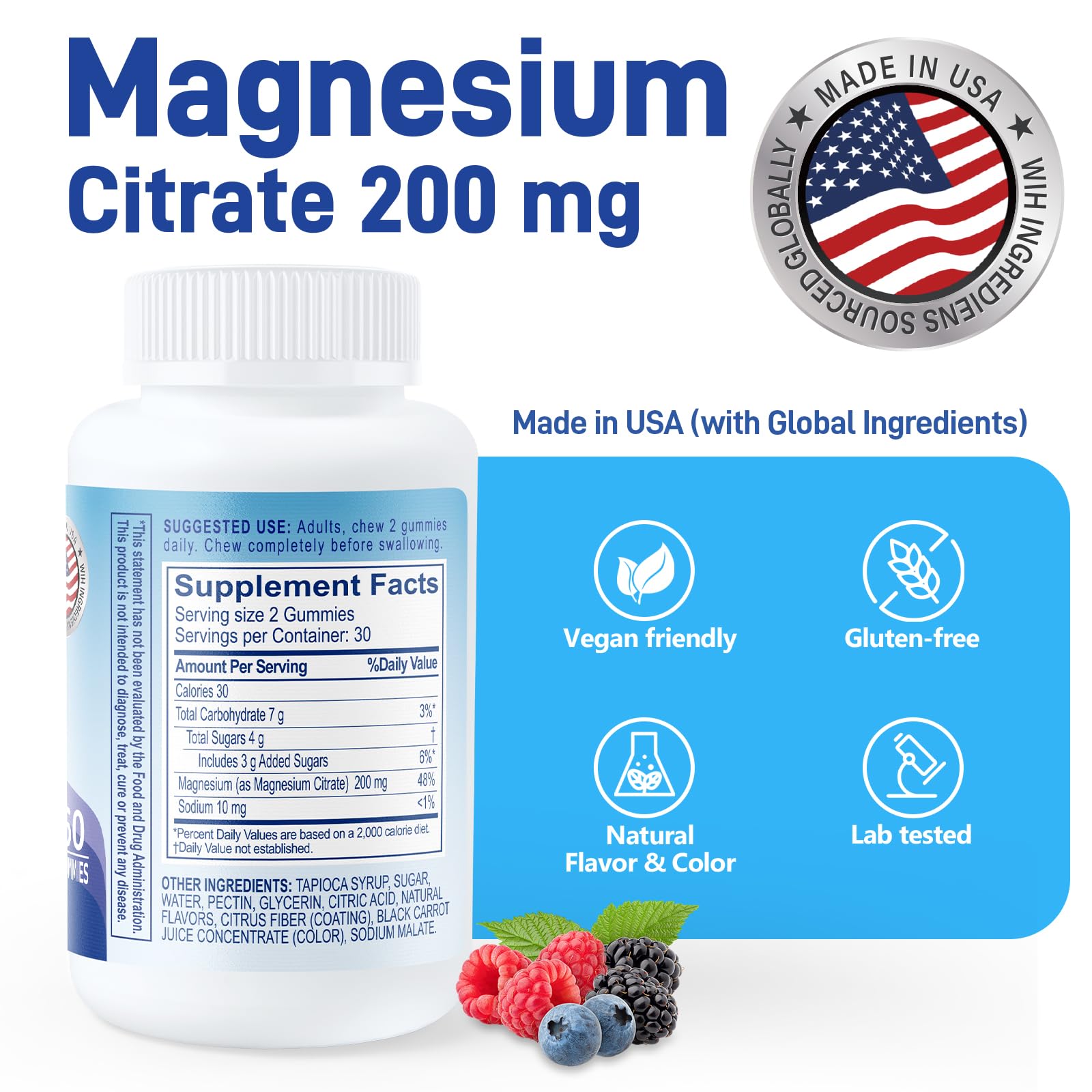 Biobor Magnesium Citrate Gummies 200mg bottle side view