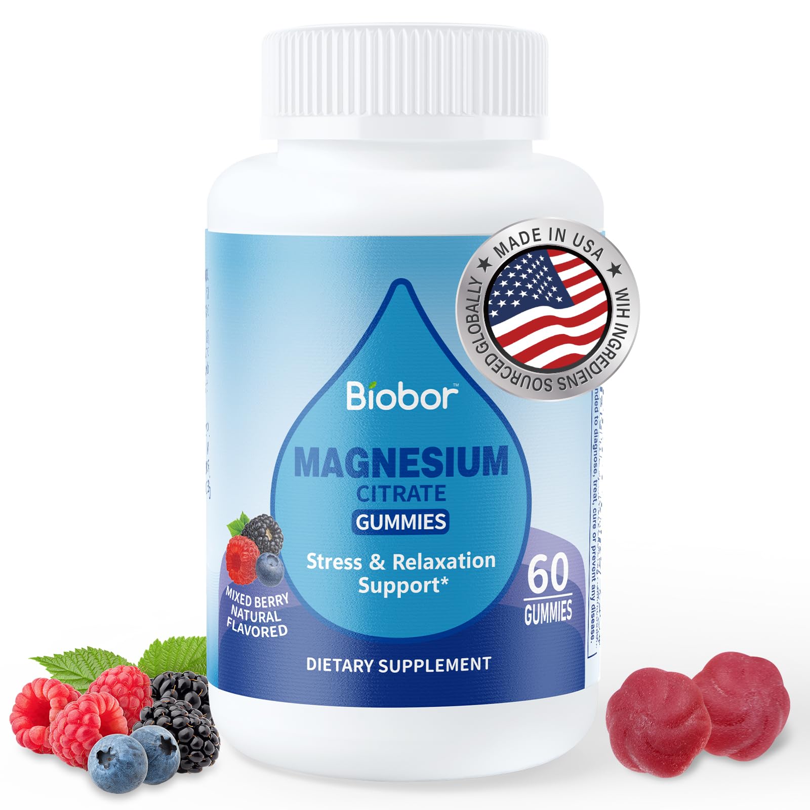 Biobor Magnesium Citrate Gummies 200mg front view with mixed berry flavour