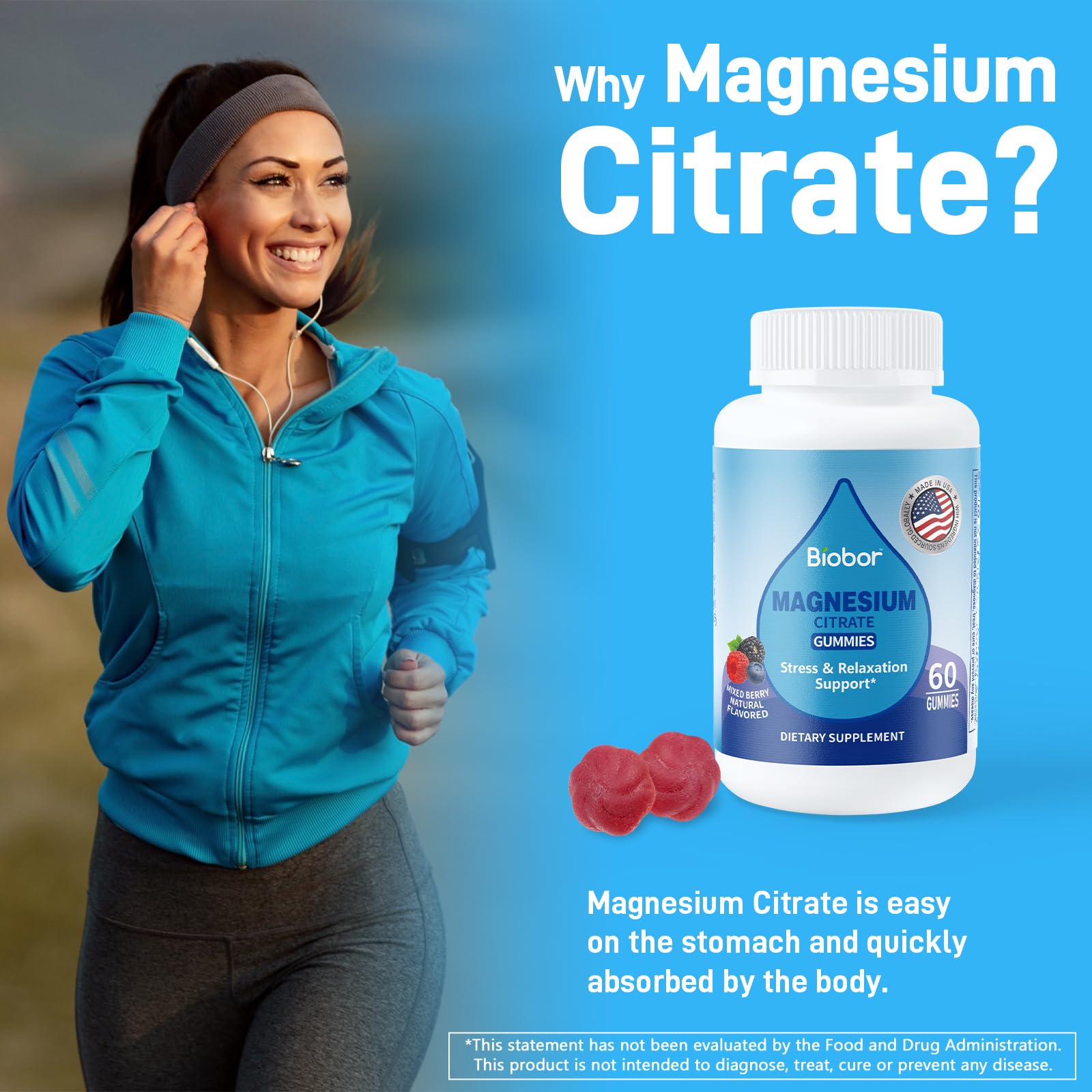 Biobor Magnesium Citrate Gummies 200mg portable bottle