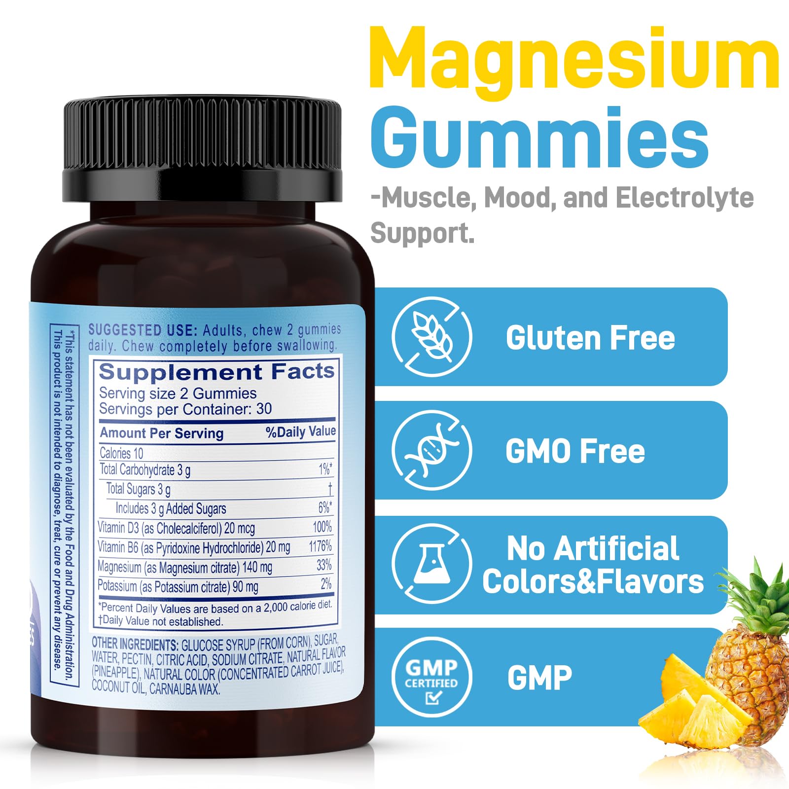 Biobor Magnesium Gummies bottle side view showing 60 count