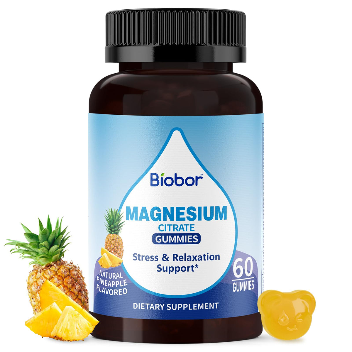 Biobor Magnesium Gummies front view with pineapple flavour