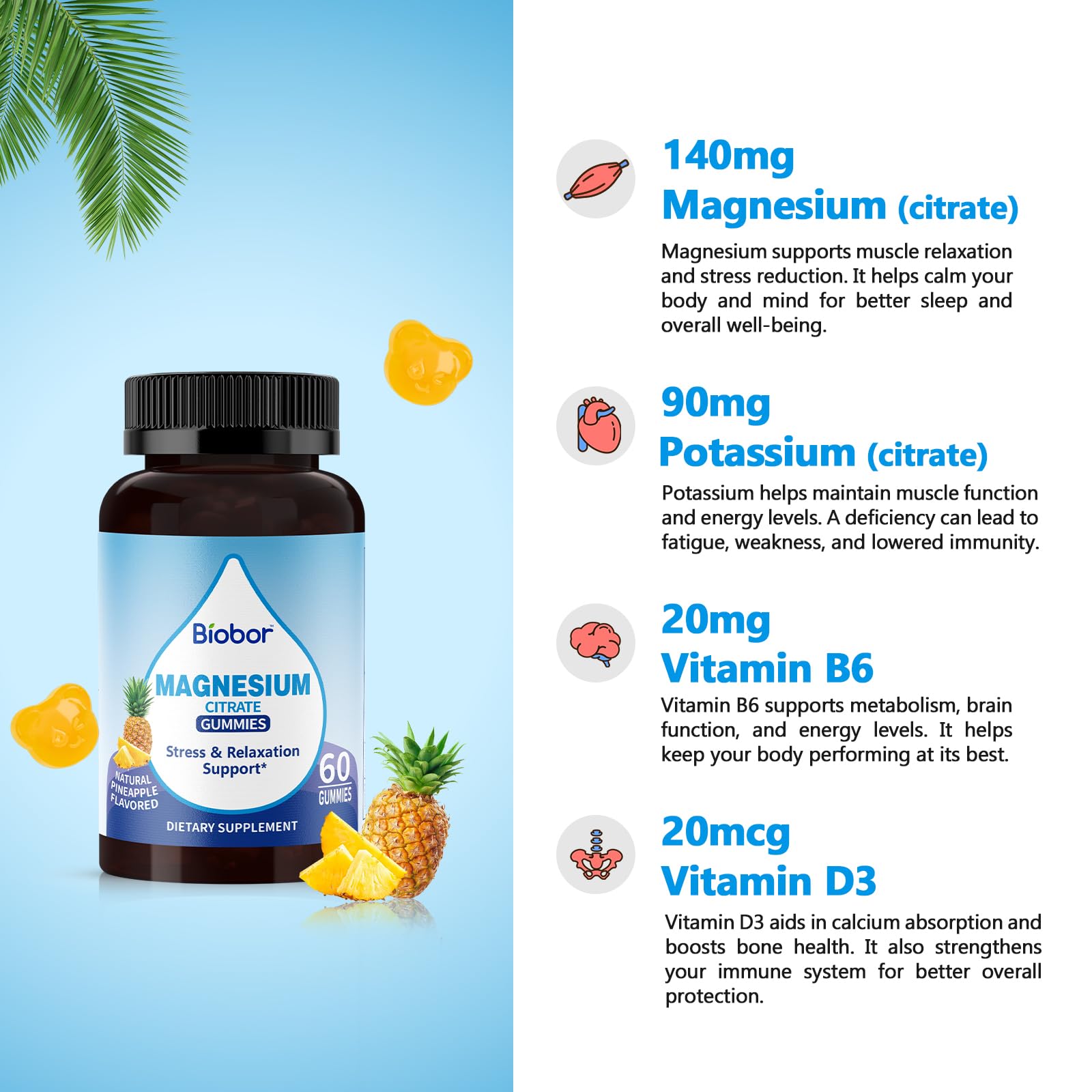 Biobor Magnesium Gummies showing nutritional information