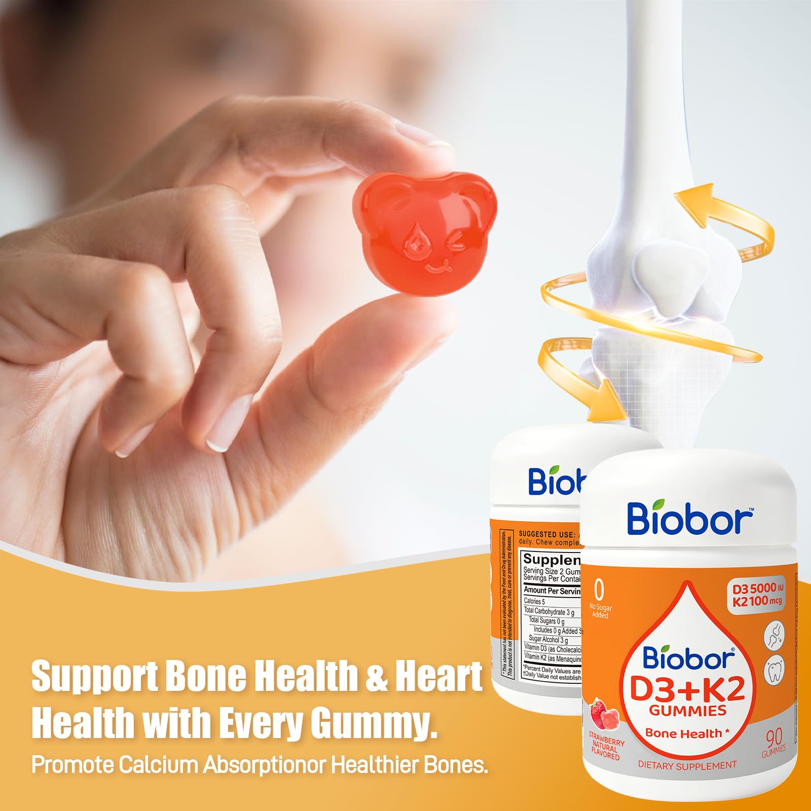 Biobor Vitamin D3 + K2 Gummies close-up of gummy texture