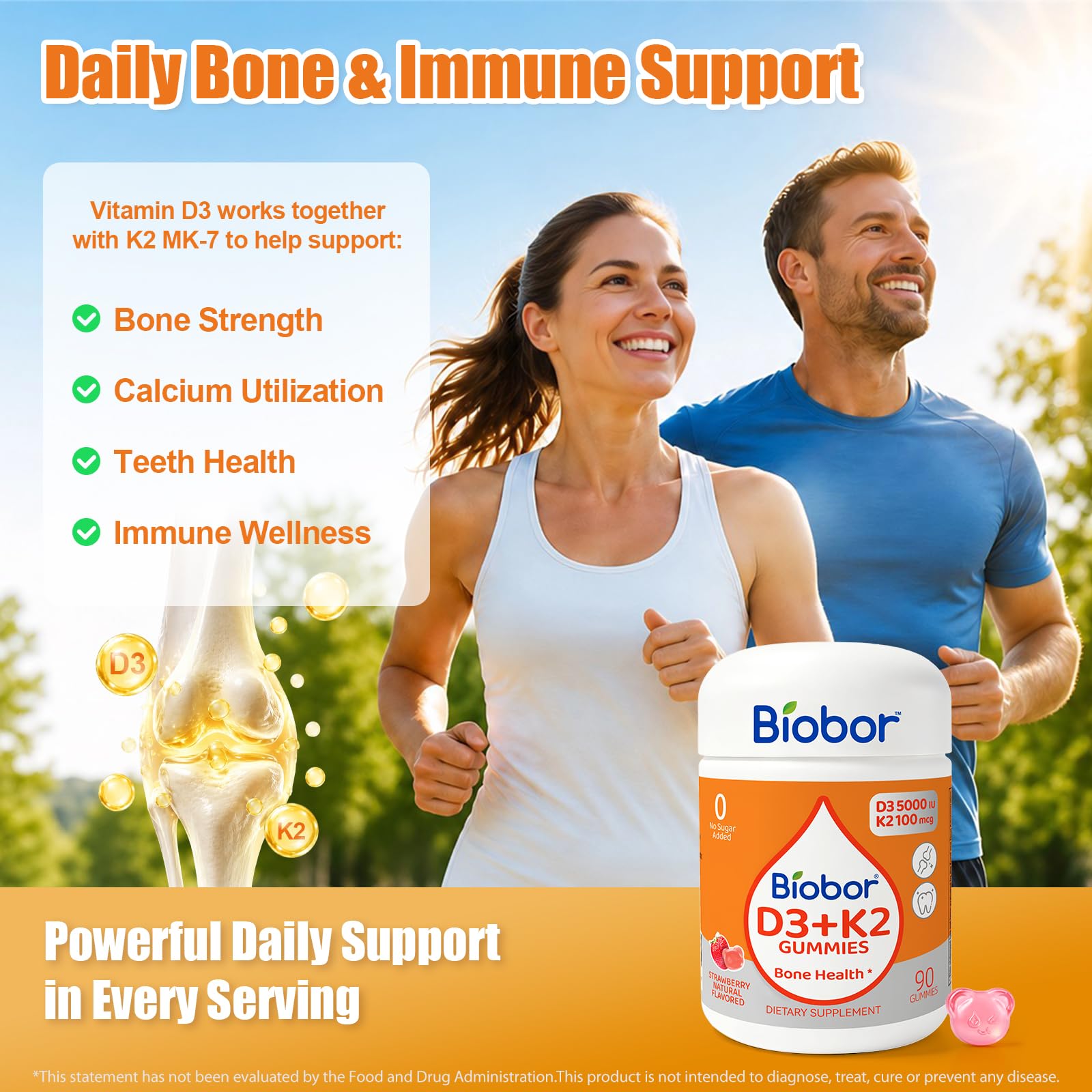 Biobor Vitamin D3 + K2 Gummies with natural strawberry flavour