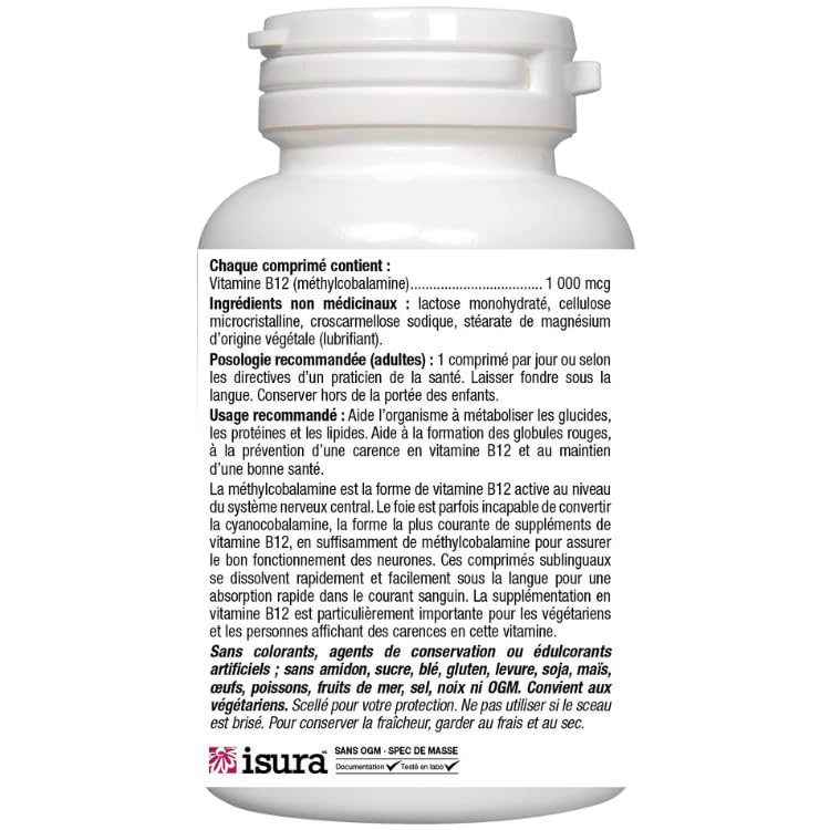 Bioclinic Naturals B12 lozenges supplement facts close-up