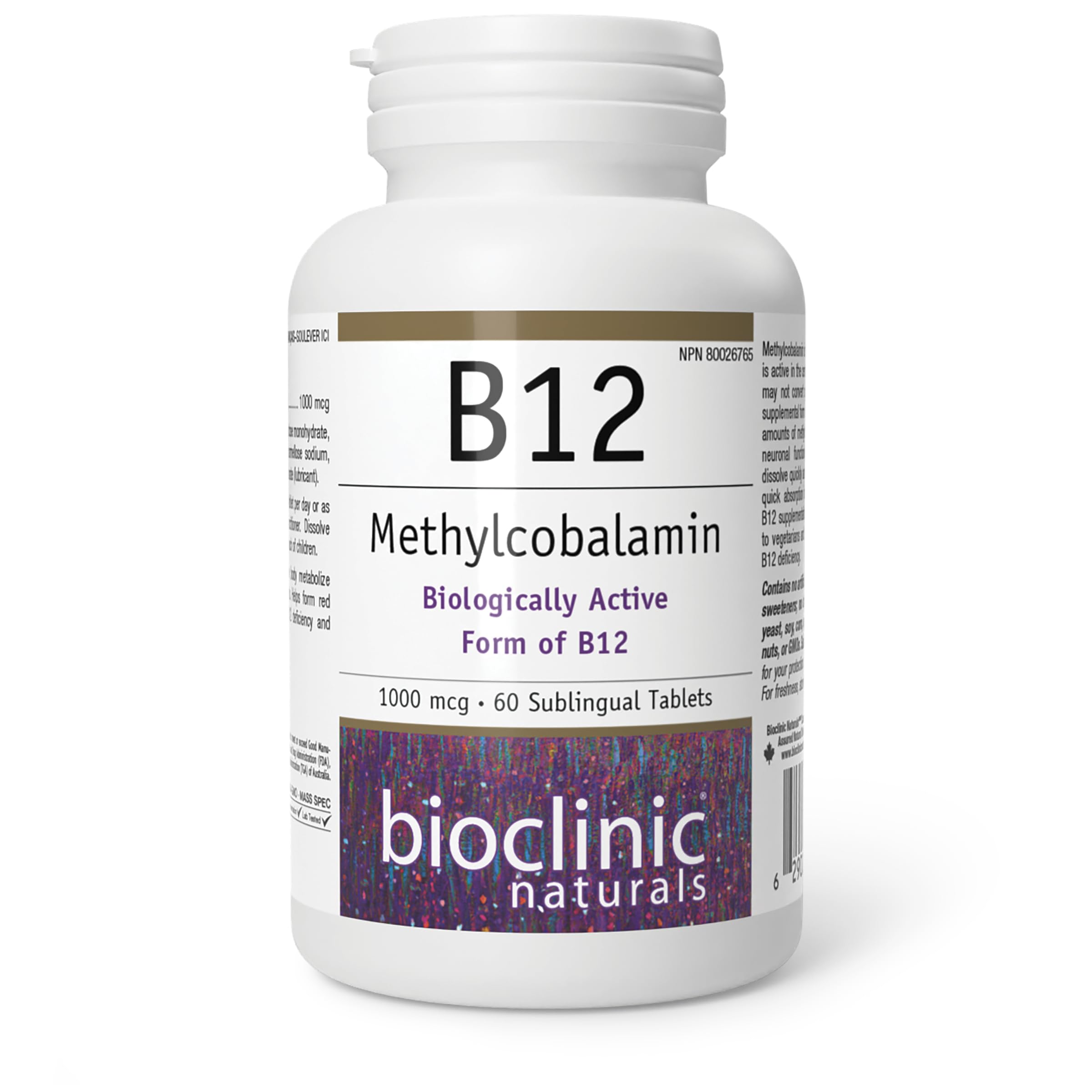 Bioclinic Naturals B12 Methylcobalamin lozenges front view