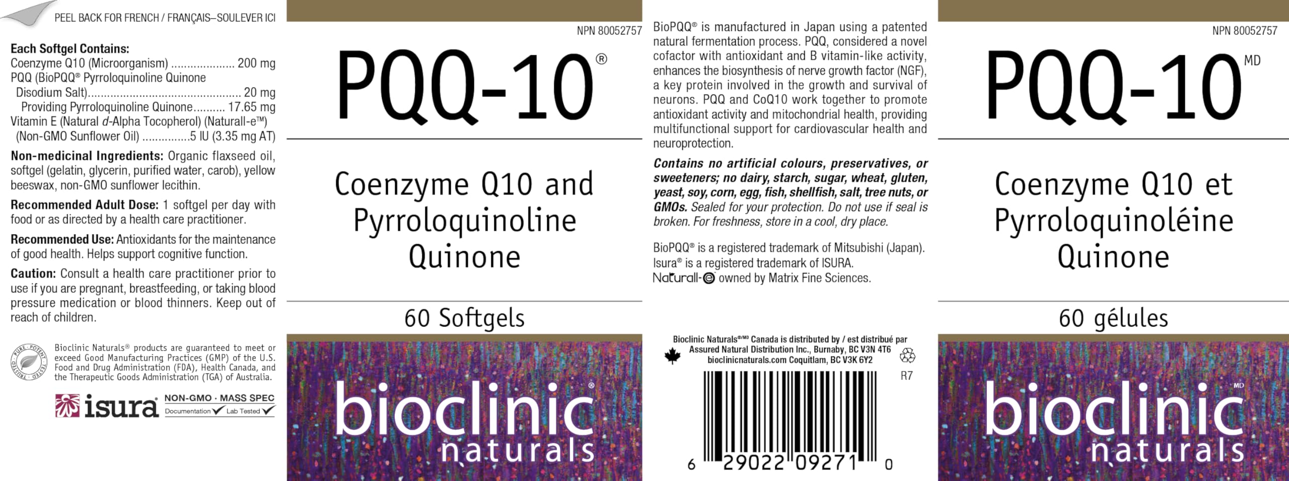 Bioclinic Naturals CerebroVital PQQ-10 product label detail