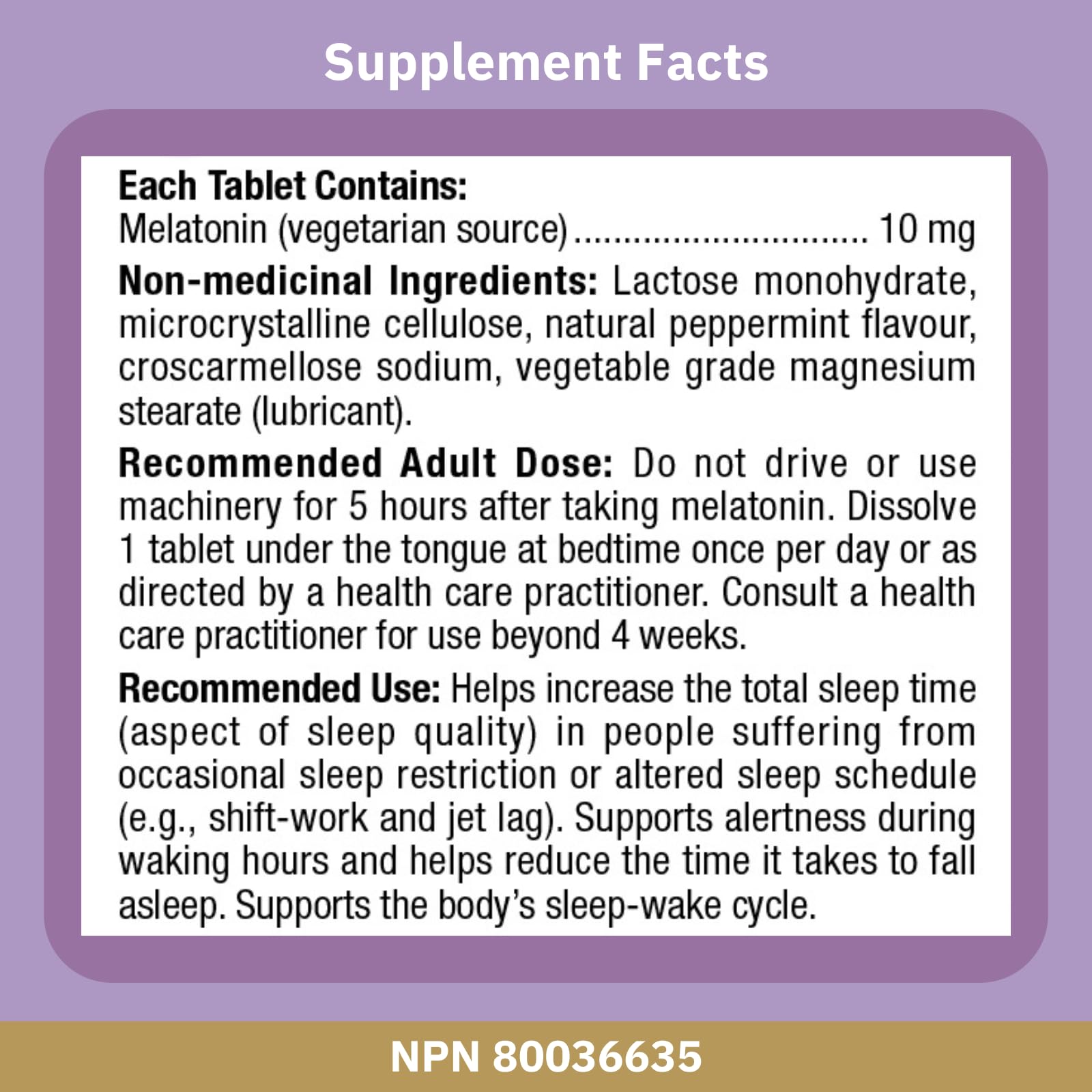 Bioclinic Naturals Melatonin 10 mg 180 Tablets back view