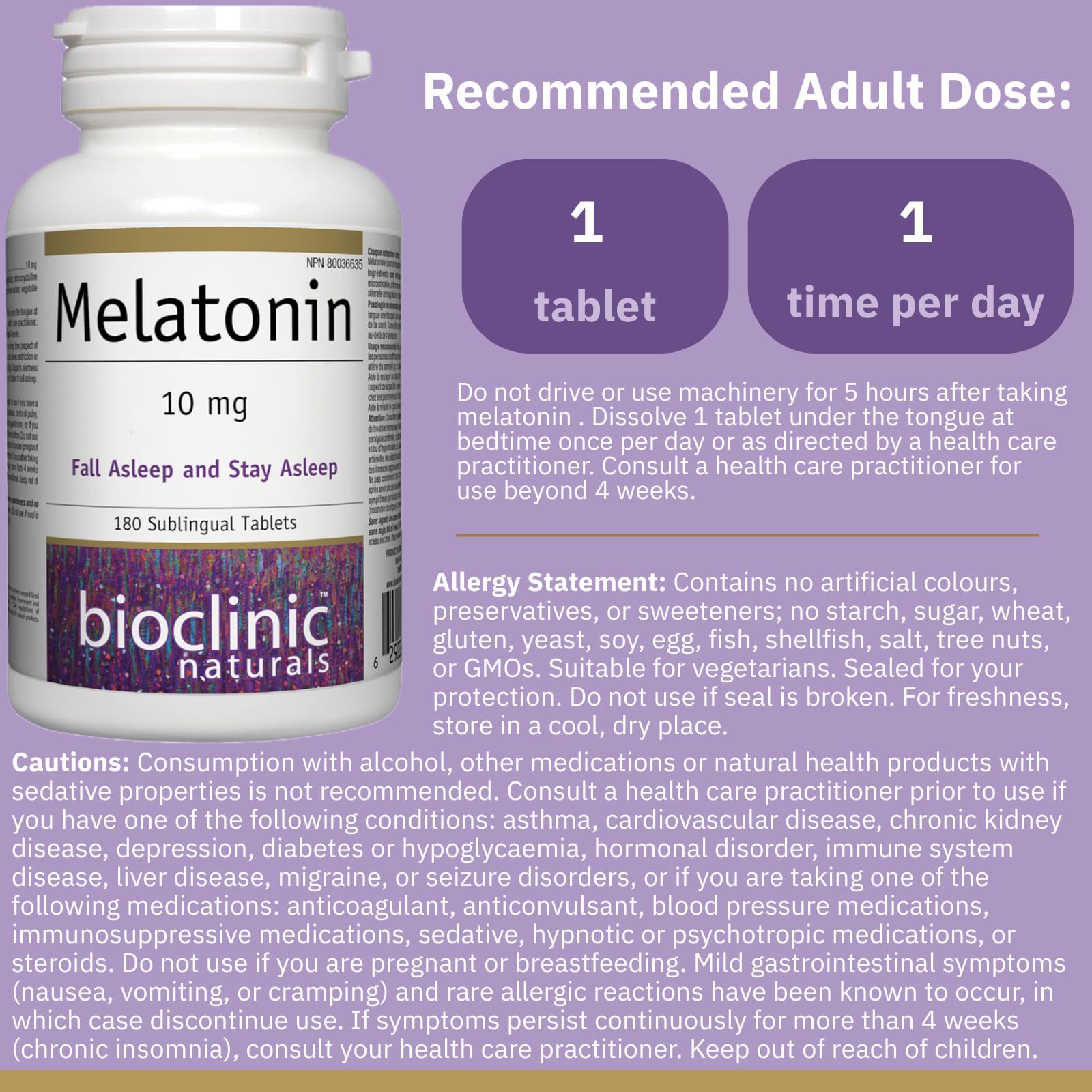 Bioclinic Naturals Melatonin 10 mg 180 Tablets side view