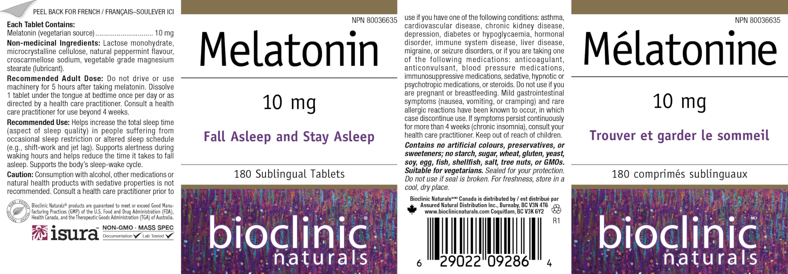 Bioclinic Naturals Melatonin 10 mg tablets with peppermint leaves