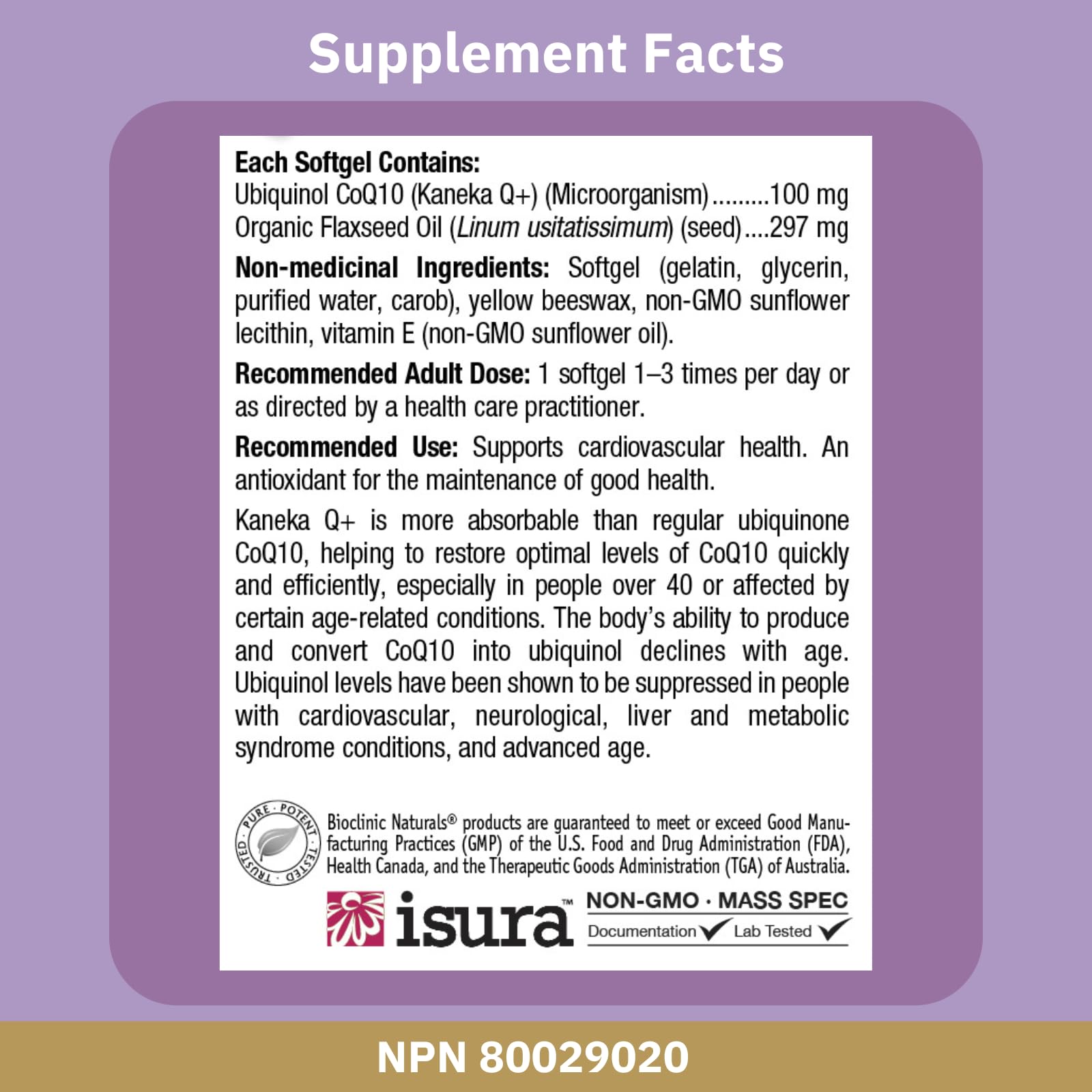 Bioclinic Naturals Ubiquinol CoQ10 100mg supplement side view