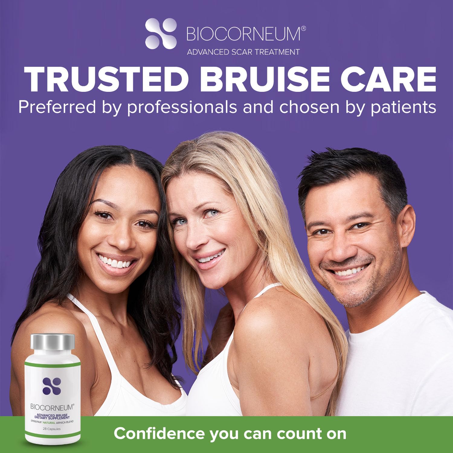 BIOCORNEUM Bruise Support Supplement opened bottle with capsules