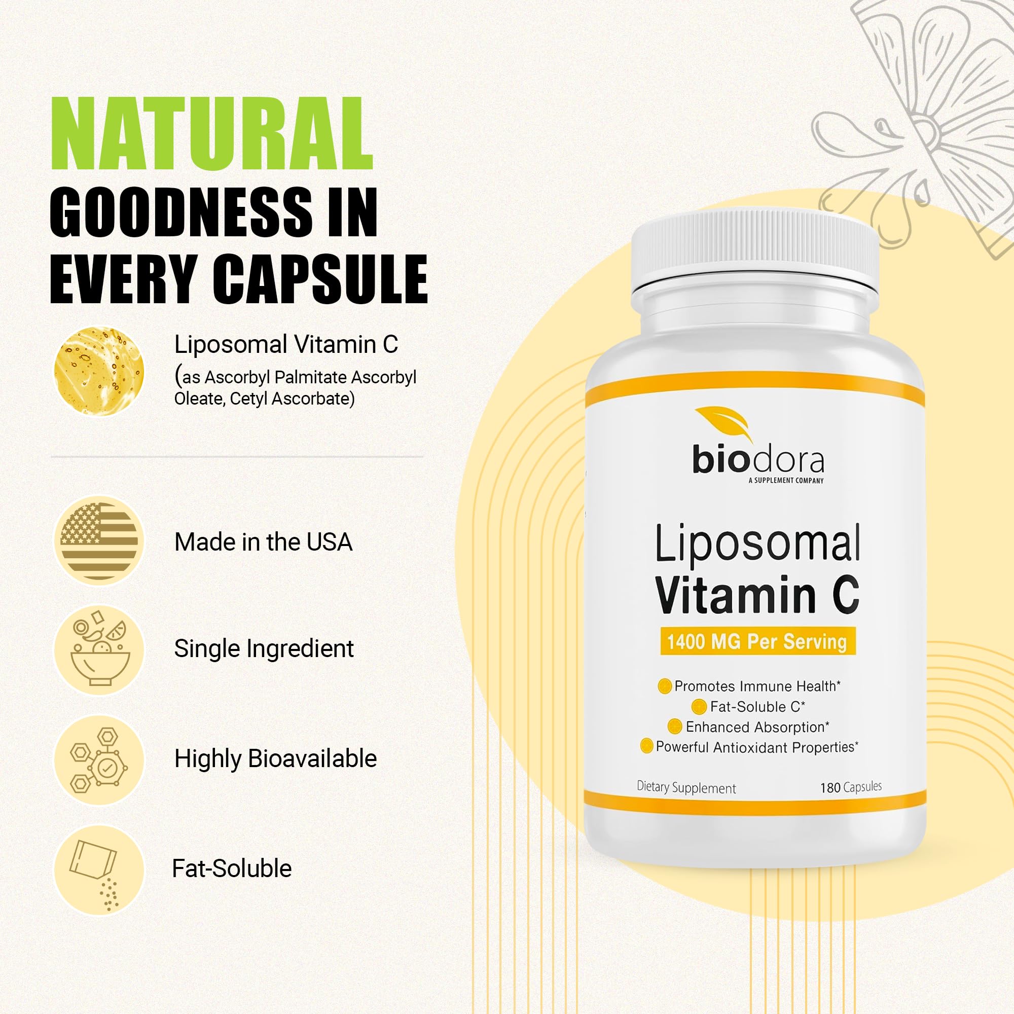 Biodora Liposomal Vitamin C Supplement ingredients list
